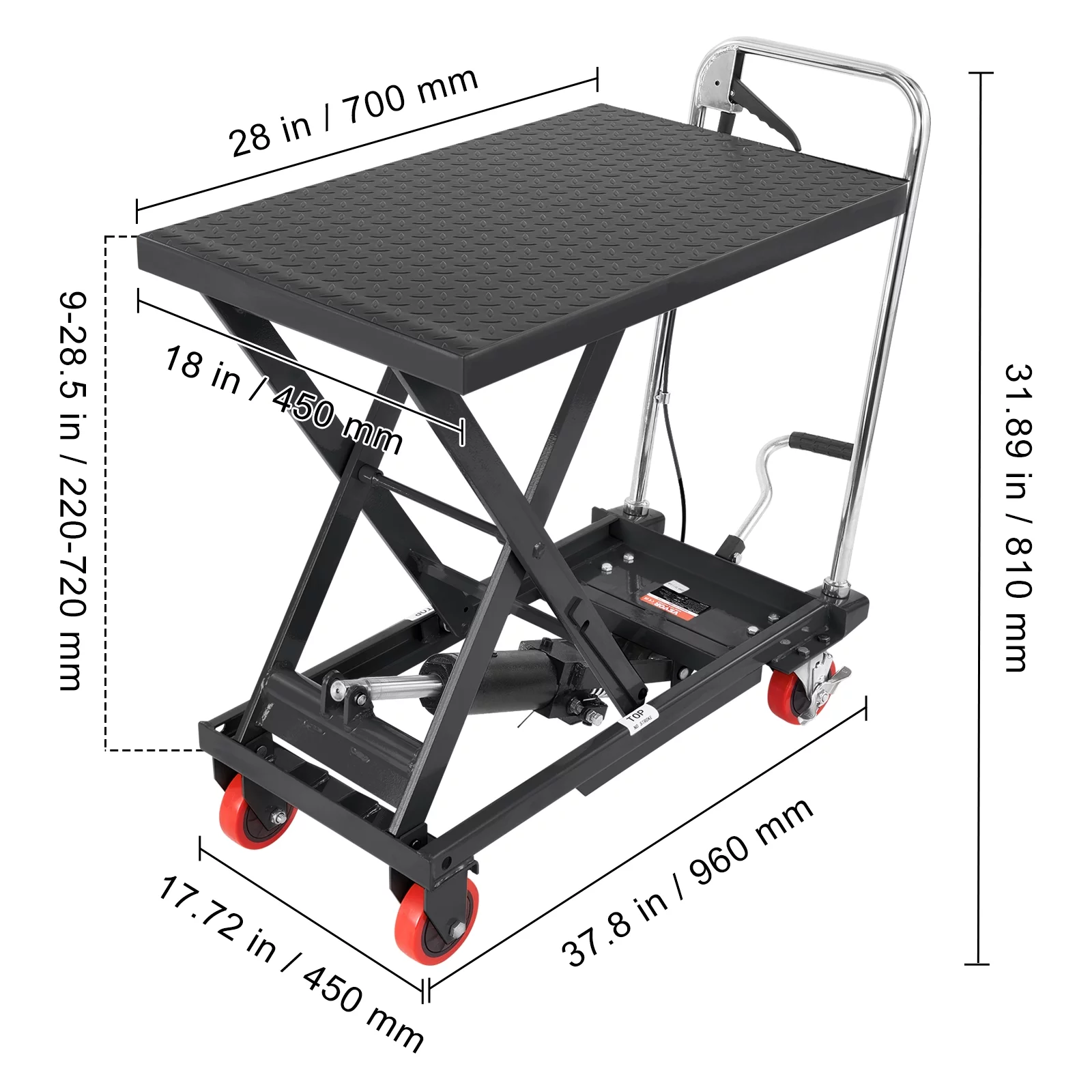 BENTISM Hydraulic Lift Table Cart 500 lbs Manual Scissor Lift Table 28.5