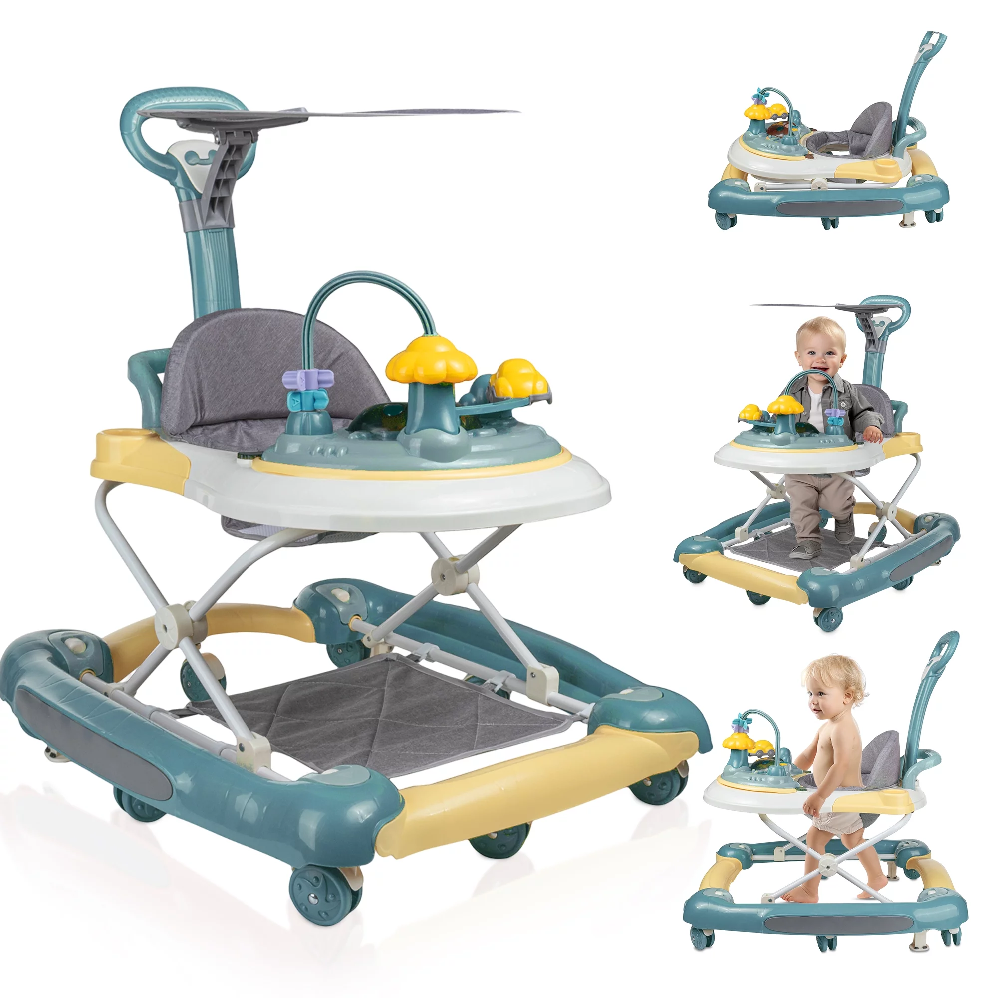 SLLINGLUO Music Lights Baby Walker for Boys and Girls, Infant Walker with Toys,Adjustable(Green)