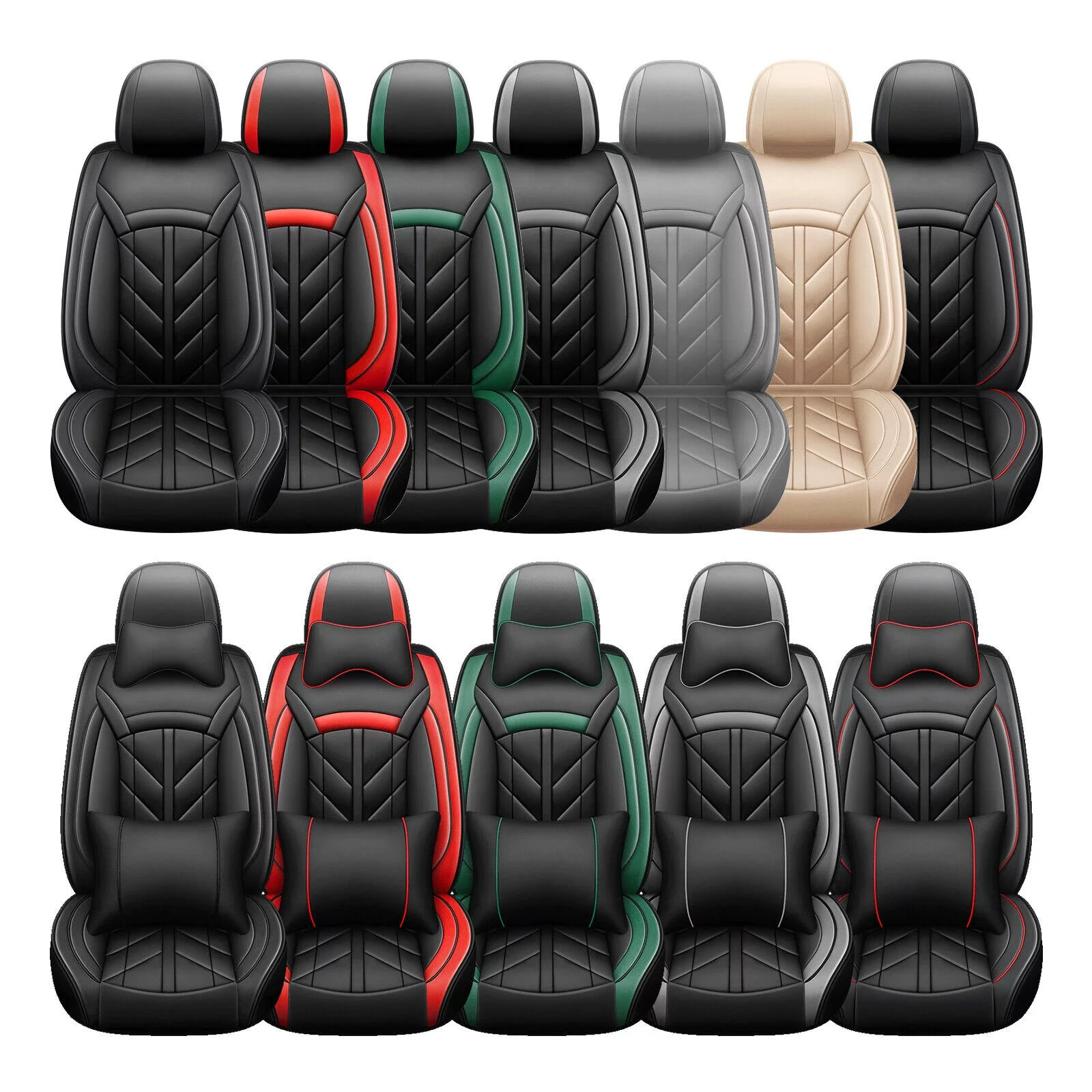 Car Seat Cover for Chevrolet, Waterproof 5 Seats Front Rear Seat Protector, Durable Pu Leather Full Set  for Cruze/ Impala/ Malibu/ Tracker Balck