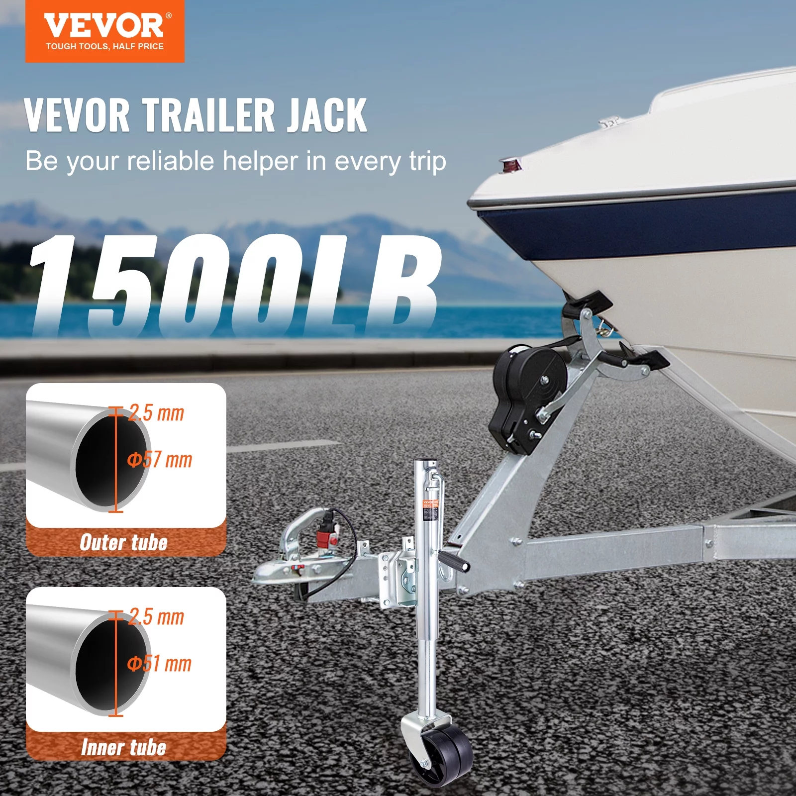 BENTISM Trailer Jack Boat Trailer Jack 35.3 in 1500 lbs with PP Wheel & Handle