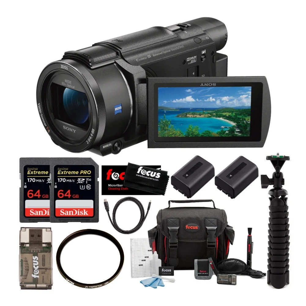 Sony FDR-AX53 UHD 4K Handycam Camcorder with 55mm Filter and Accessory Bundle
