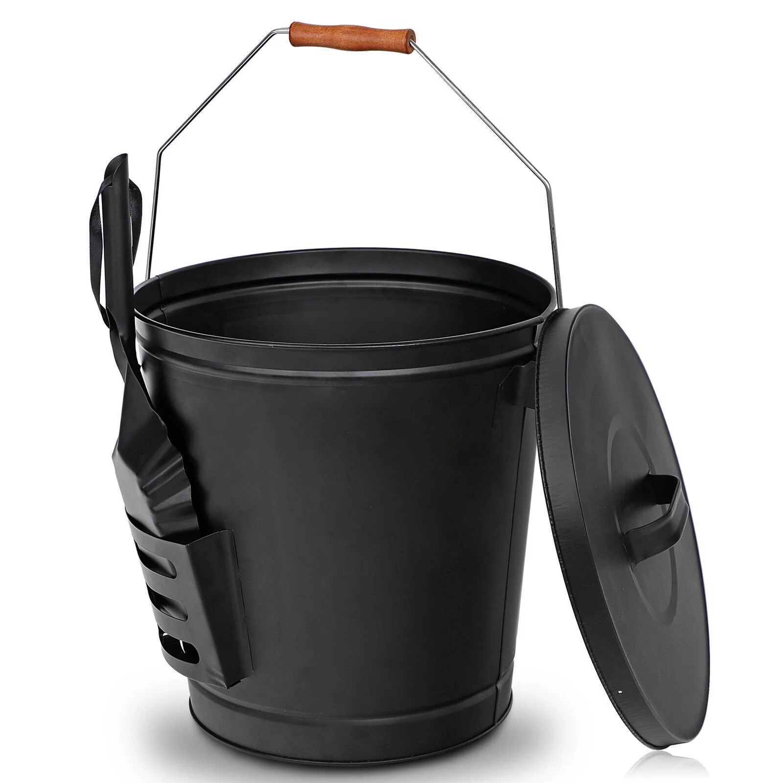 Durable Metal Fireplace Ash Bucket with Shovel, Lid Cover - Fire Pits and Stove Tool Set