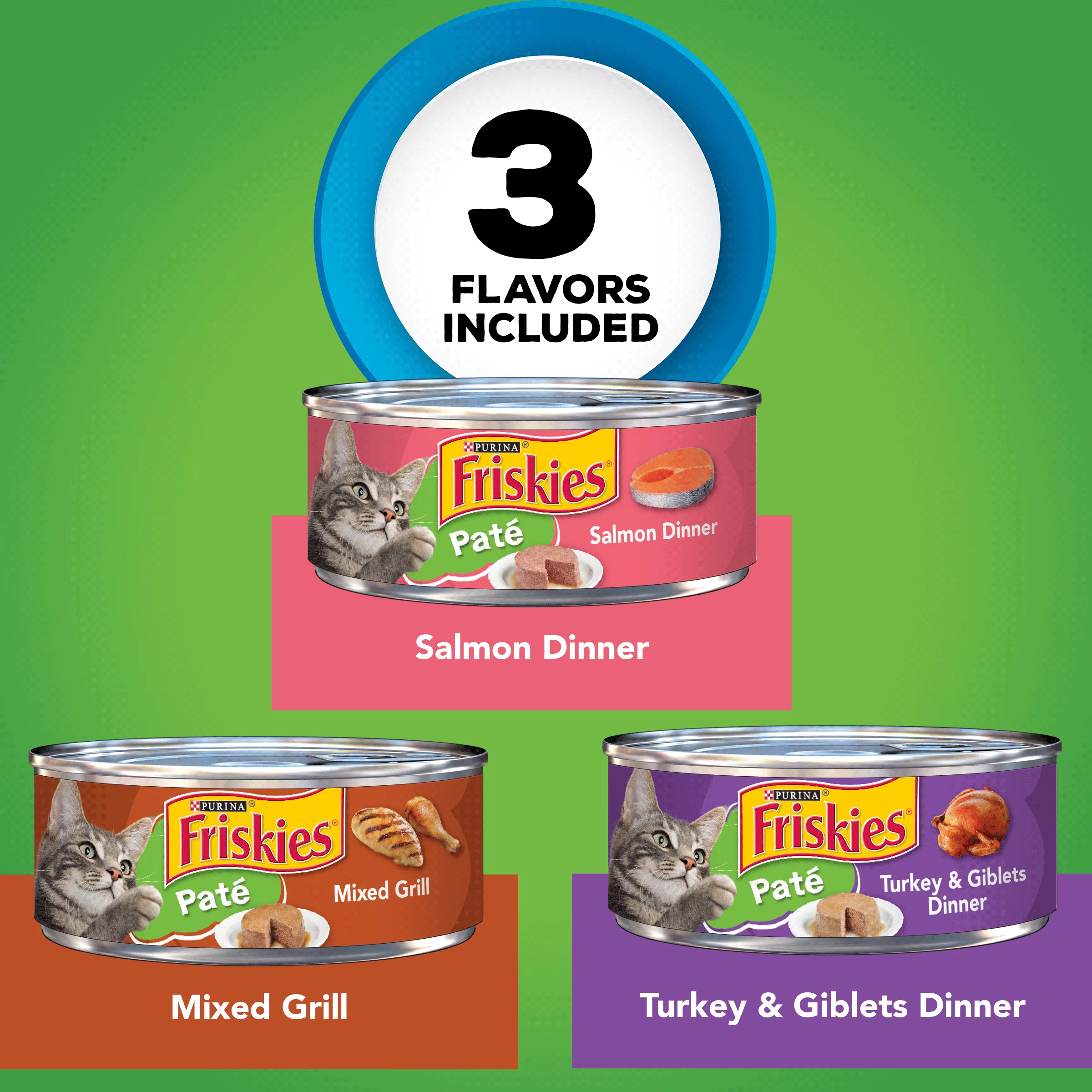 (24 Pack) Friskies Pate Wet Cat Food Variety Pack, Salmon, Turkey & Grilled, 5.5 oz. Cans