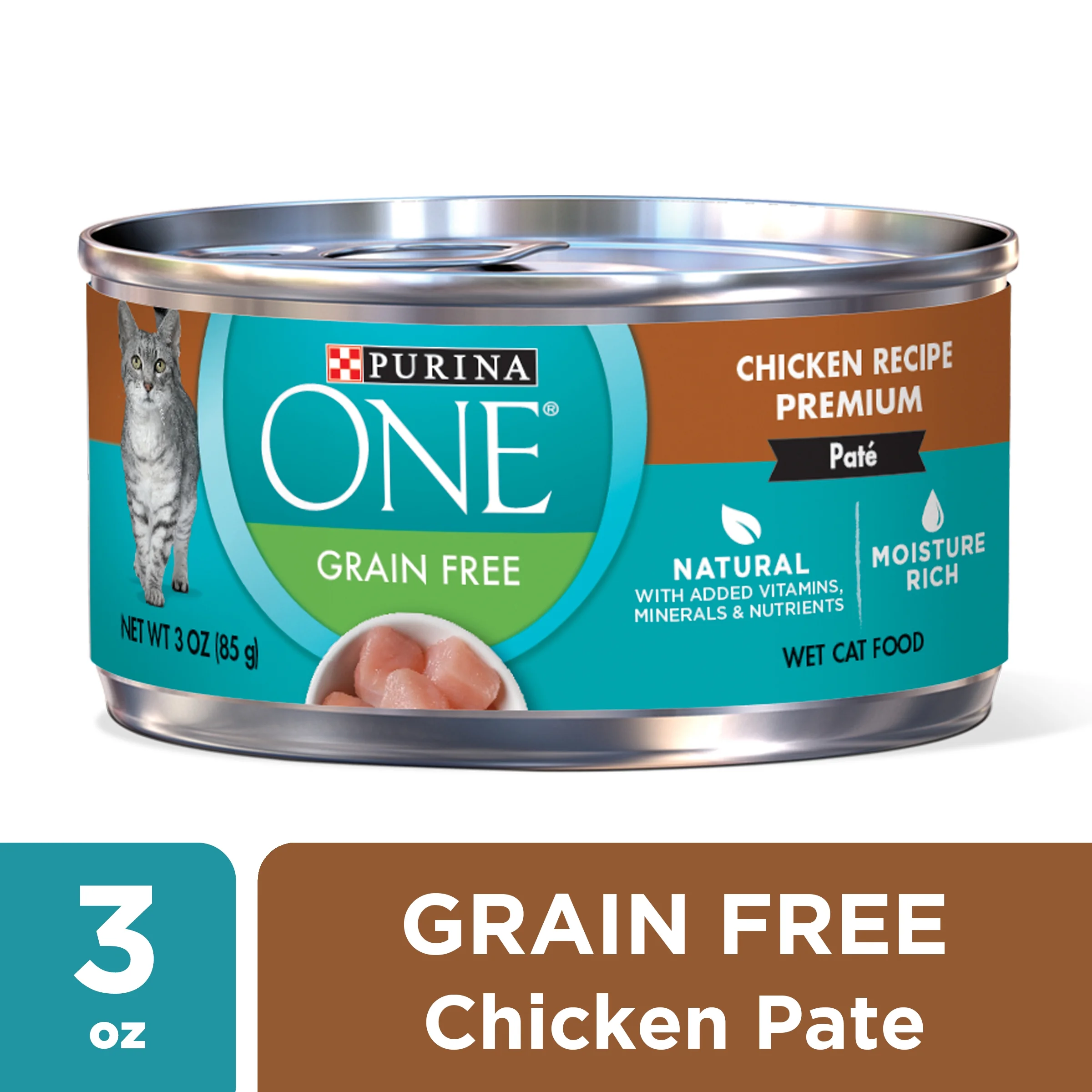 Purina ONE Pate Wet Cat Food, Natural Grain Free Soft Chicken, 3 oz Can