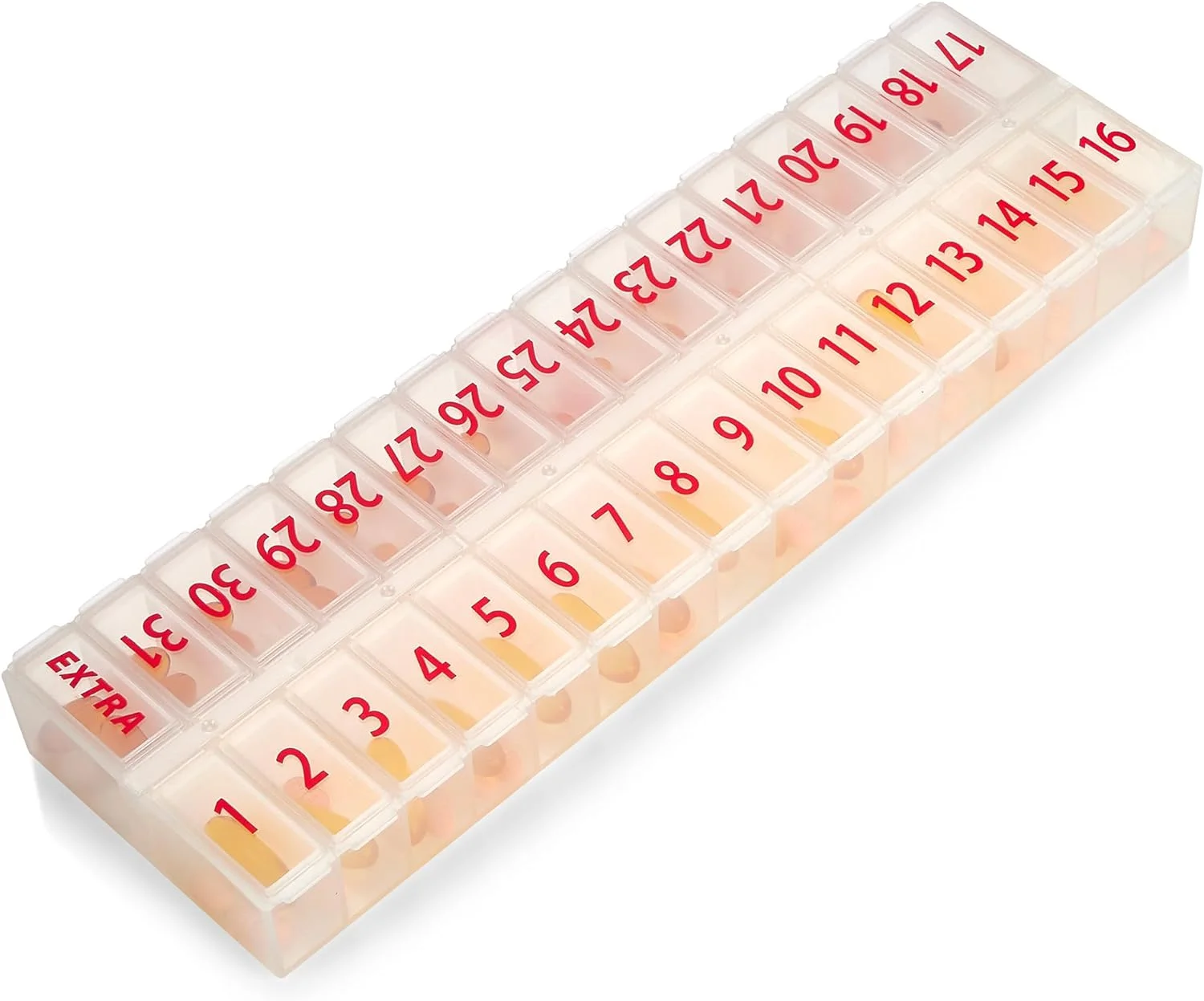 MEDca Pill Organizers Large Monthly 32 Compartments - 30 Day 1 Time a Day, BPA-Free Plastic, Clear