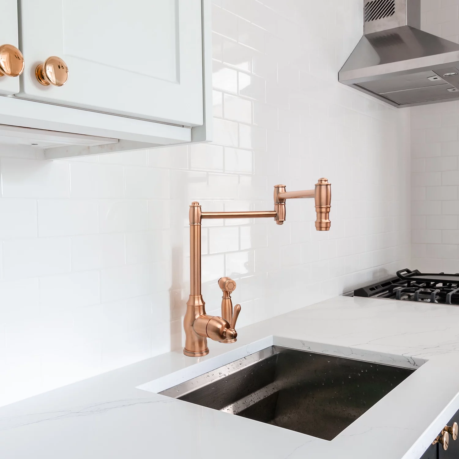 One-Handle Copper Pot Filler Kitchen Faucet with Side Sprayer