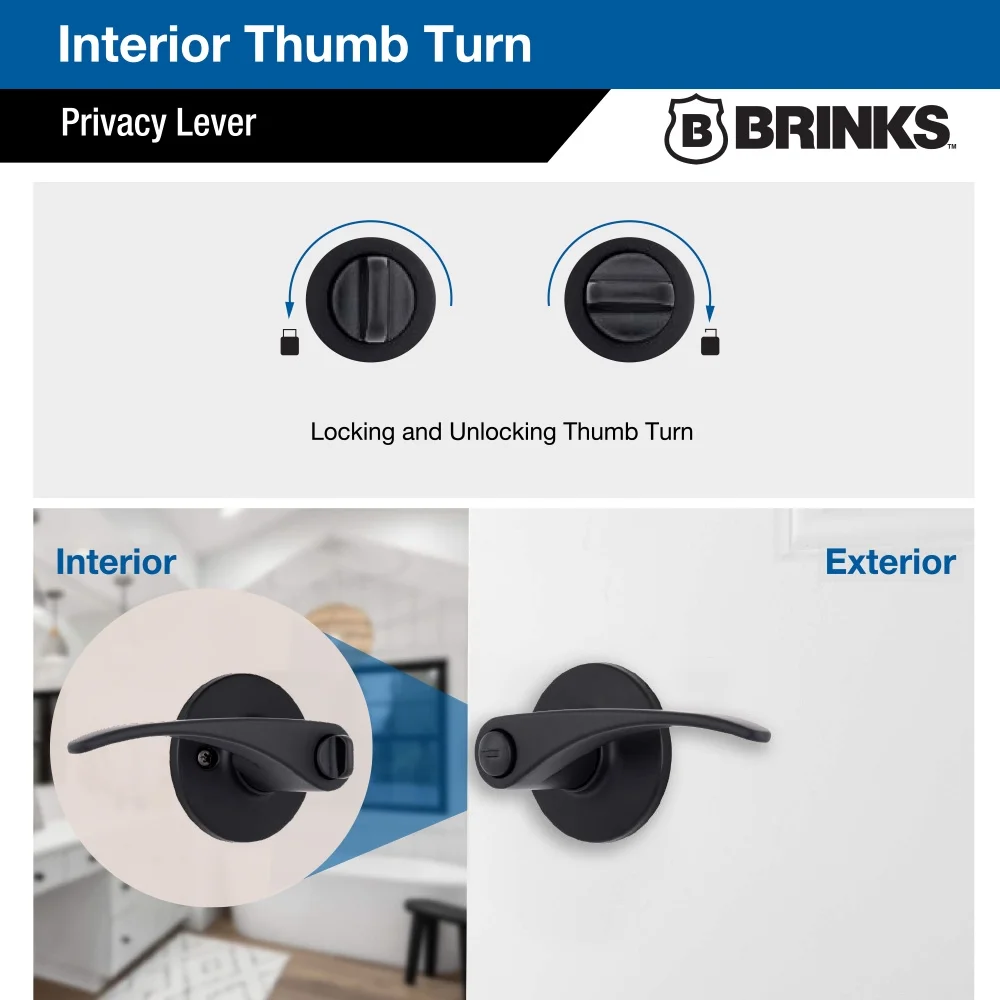 Brinks Interior Locking Privacy Modern Vervo Door Lever, Matte Black Finish
