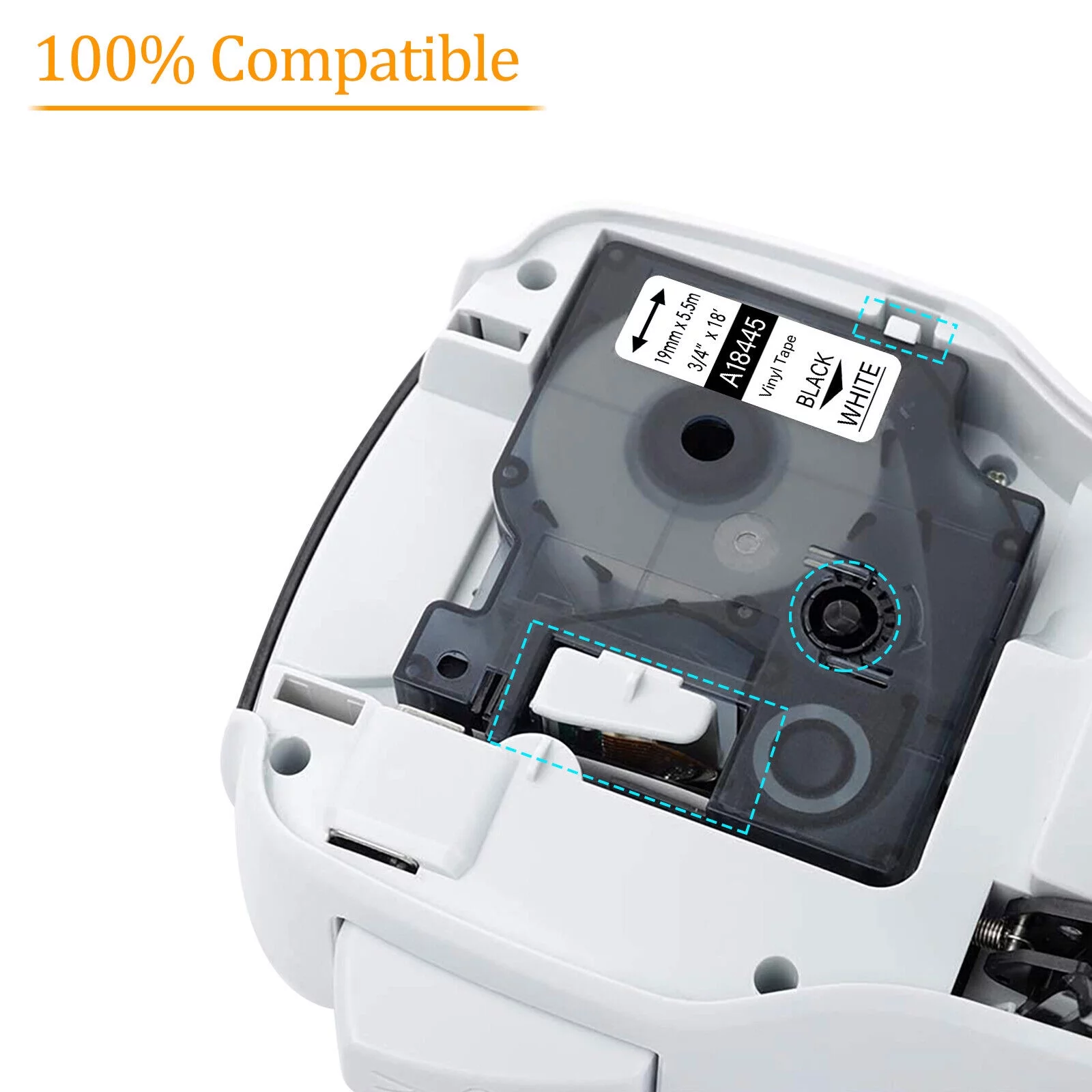 GREENCYCLE 4PK 19mm 3/4'' x 5.5m 18ft Black on White Permanent Industrial Vinyl Label Tape Compatible for Dymo 18445 Rhino 4200 5000 5200 6000 3M PL300 Printer