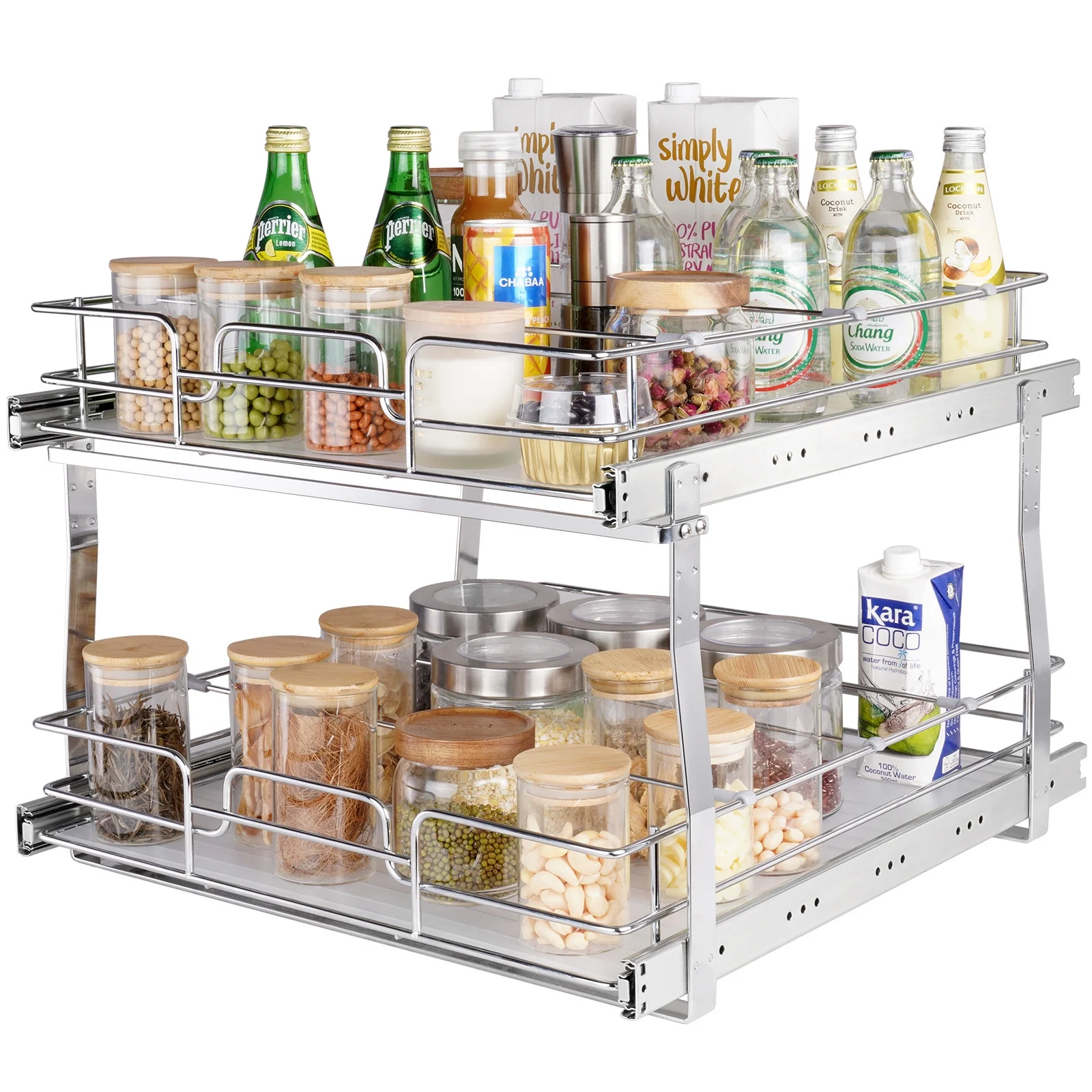 SKYSHALO 18x20 inch Drawer Basket 2-Tier Wire Pull Out Cabinet Under Sink Organizer