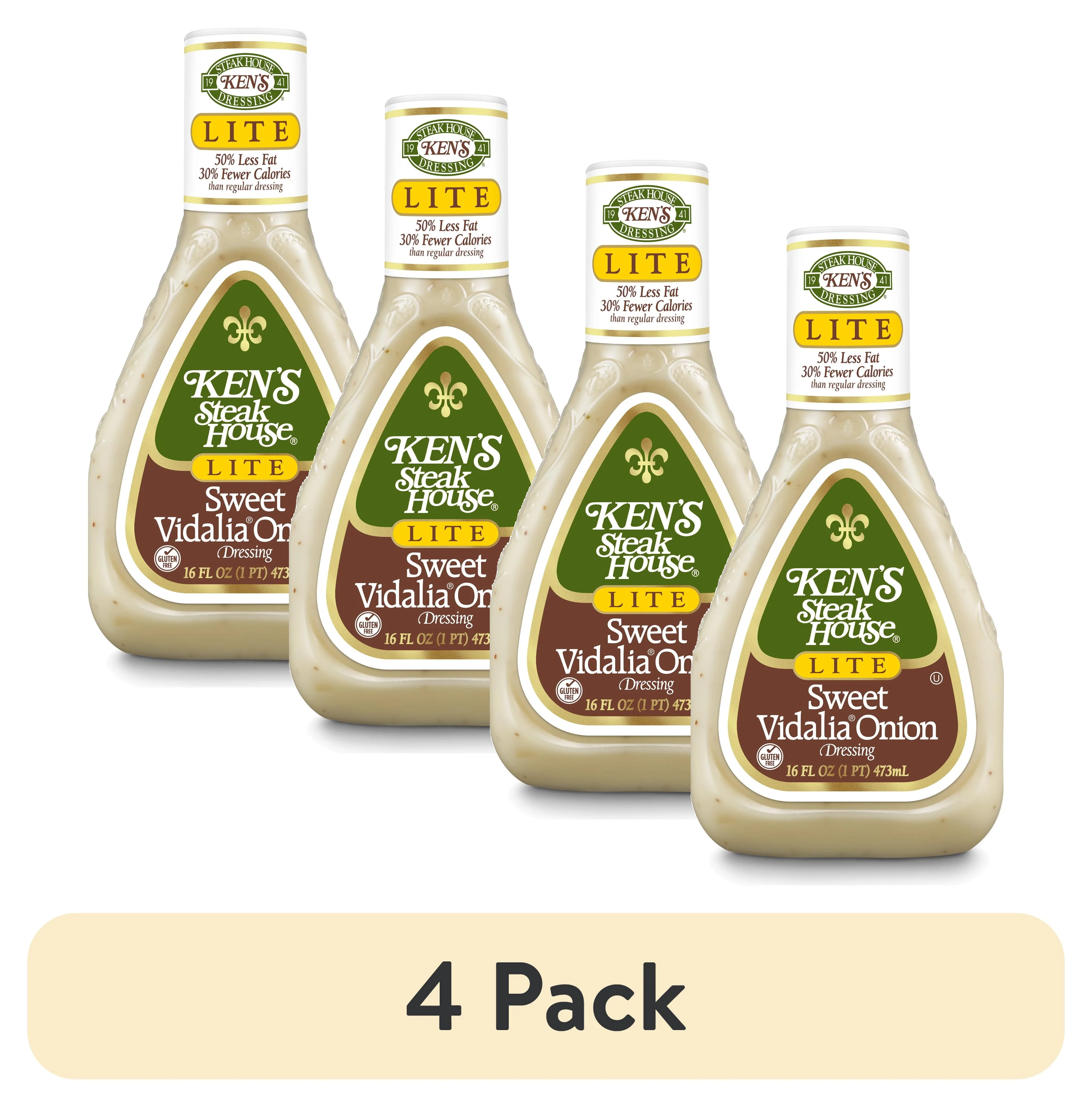 (4 pack) Ken's Steak House Lite Sweet Vidalia Onion Salad Dressing 16 fl oz