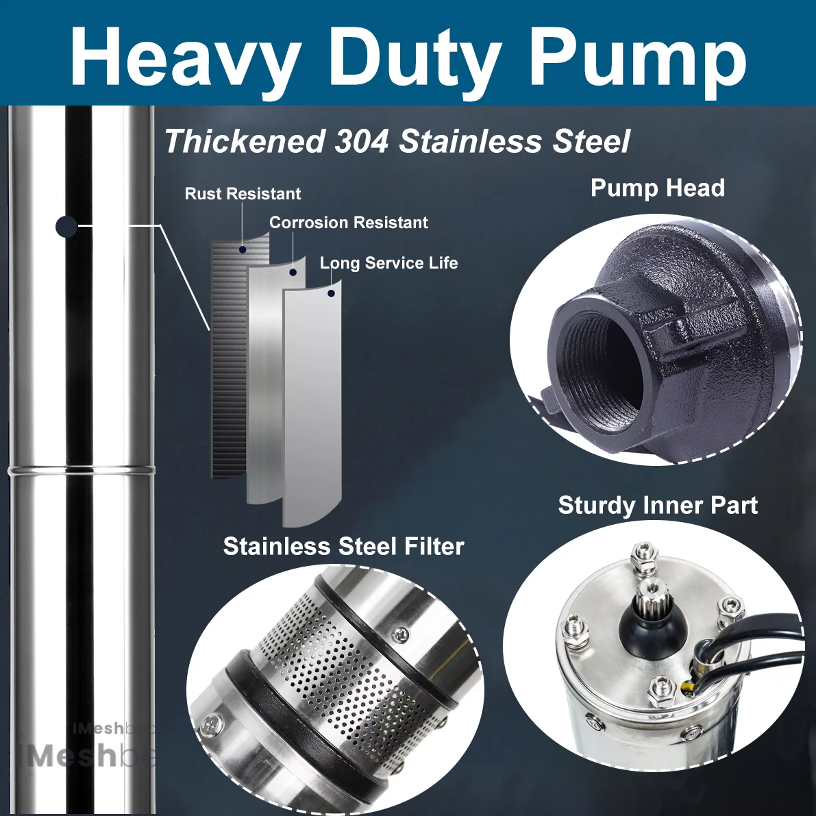 iMeshbean Deep Submersible Well Pump 1HP 33GPM 272ft Head with 33ft Electric Cable,110V 1.25