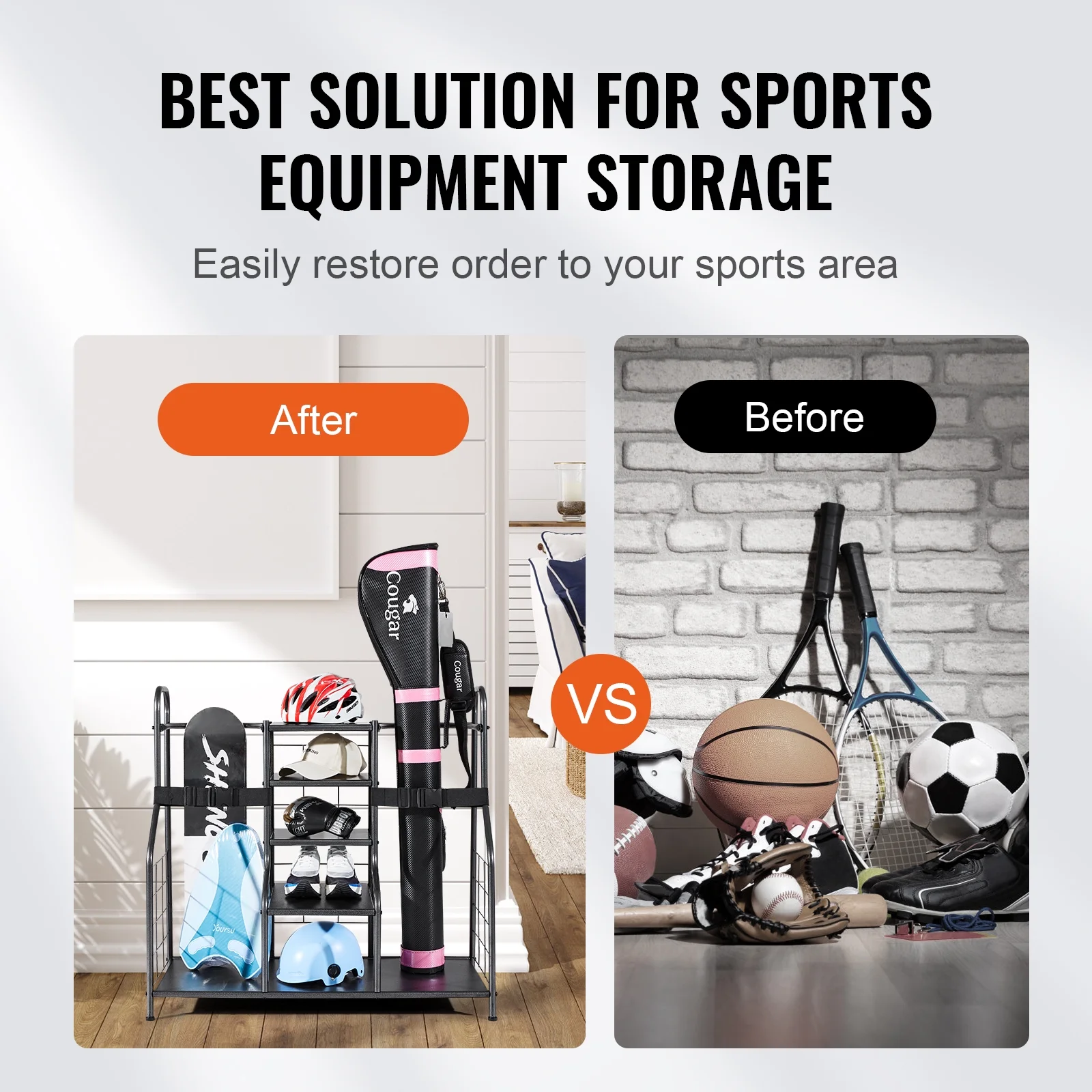 SKYSHALO Golf Storage Garage Organizer 2 Golf Bag Stand Basketball Rack Holder Gear Toys Club Rack