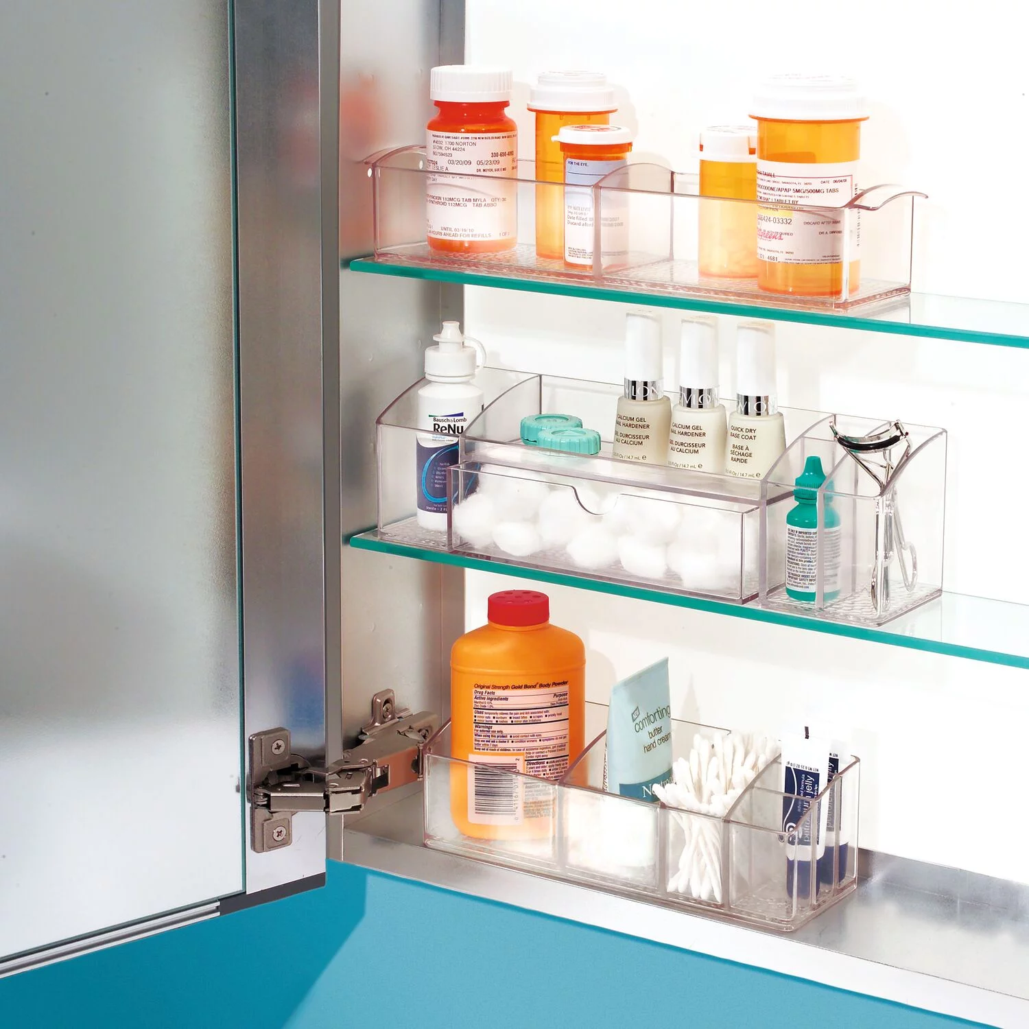 iDesign Med+ Medicine Cabinet and Vanity Organizer with 3 Compartments, Clear, 9