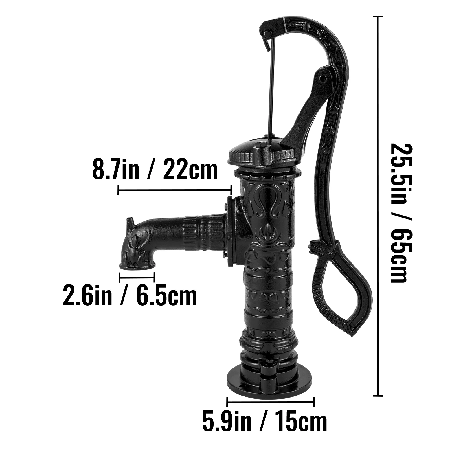 BENTISM Antique Hand Water Pump Pitcher Pump Cast Iron for Yard Ponds Garden Black