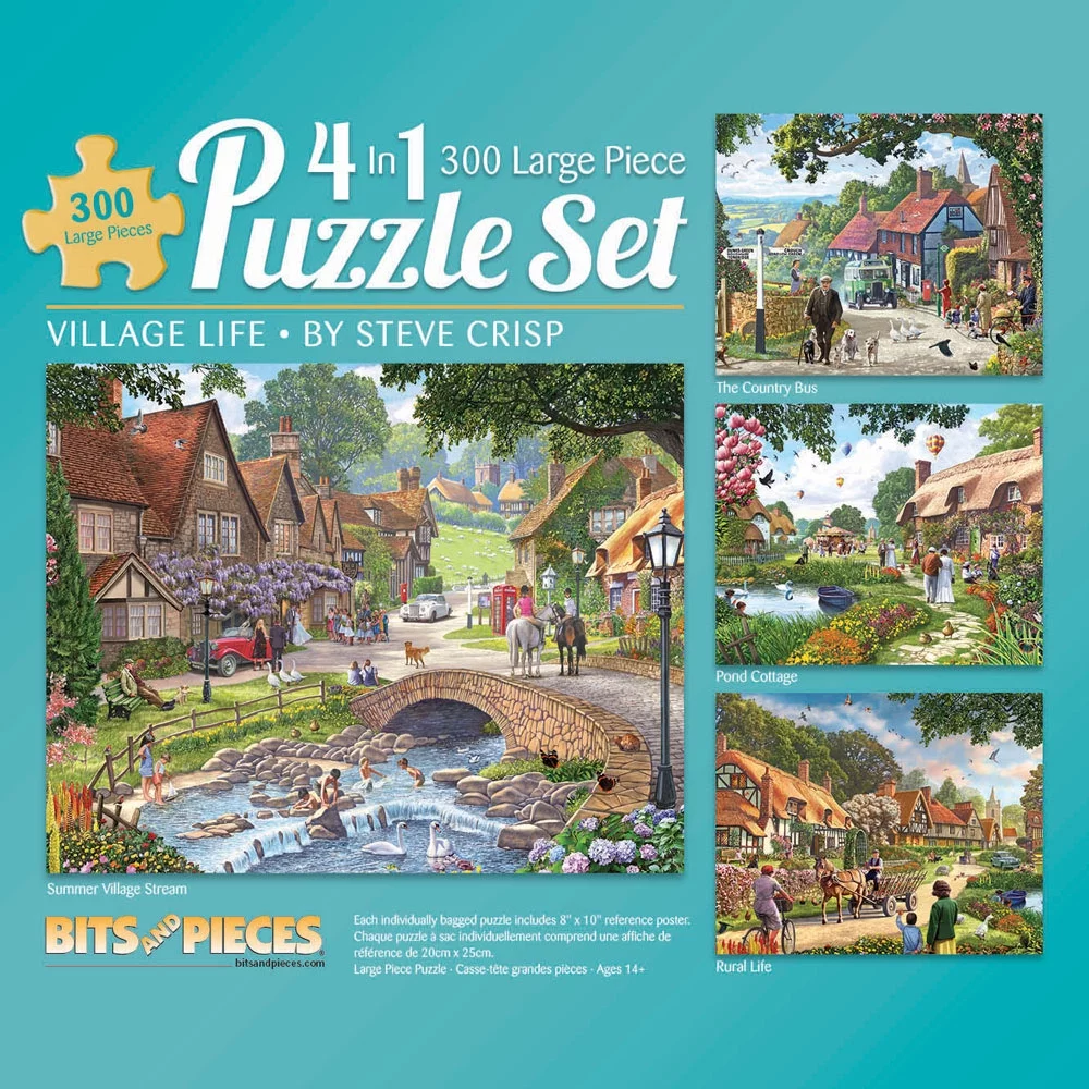 Bits and Pieces 4-In-1 Multi-Pack Village Life 300 Piece Jigsaw Puzzles by Steve Crisp 16