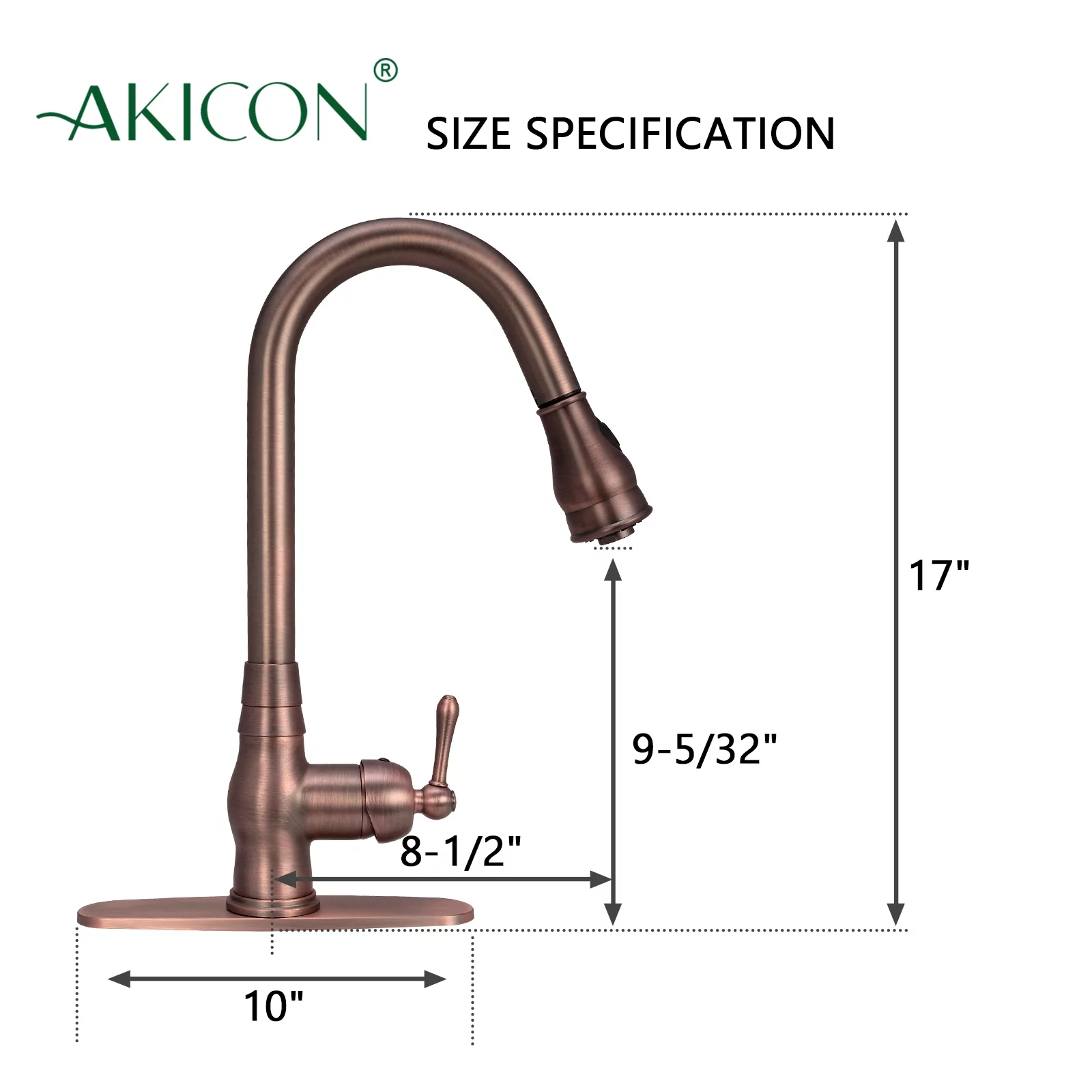 Akicon Copper Pull Out Kitchen Faucet with Deck Plate, Solid Brass Kitchen Sink Faucets with Pull Down Sprayer - Antique Bronze
