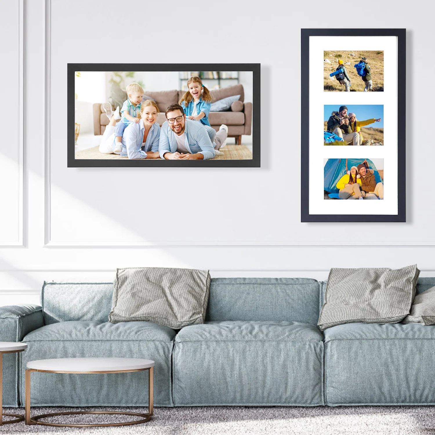 2Pcs Picture Frame iMounTEK 20.8x10.8 Collage Black Gallery Photos Frame Display Three 5x7 Photos Horizontal or Vertical PVC Picture Frame with Plexiglass Glass and Hanging Hardware