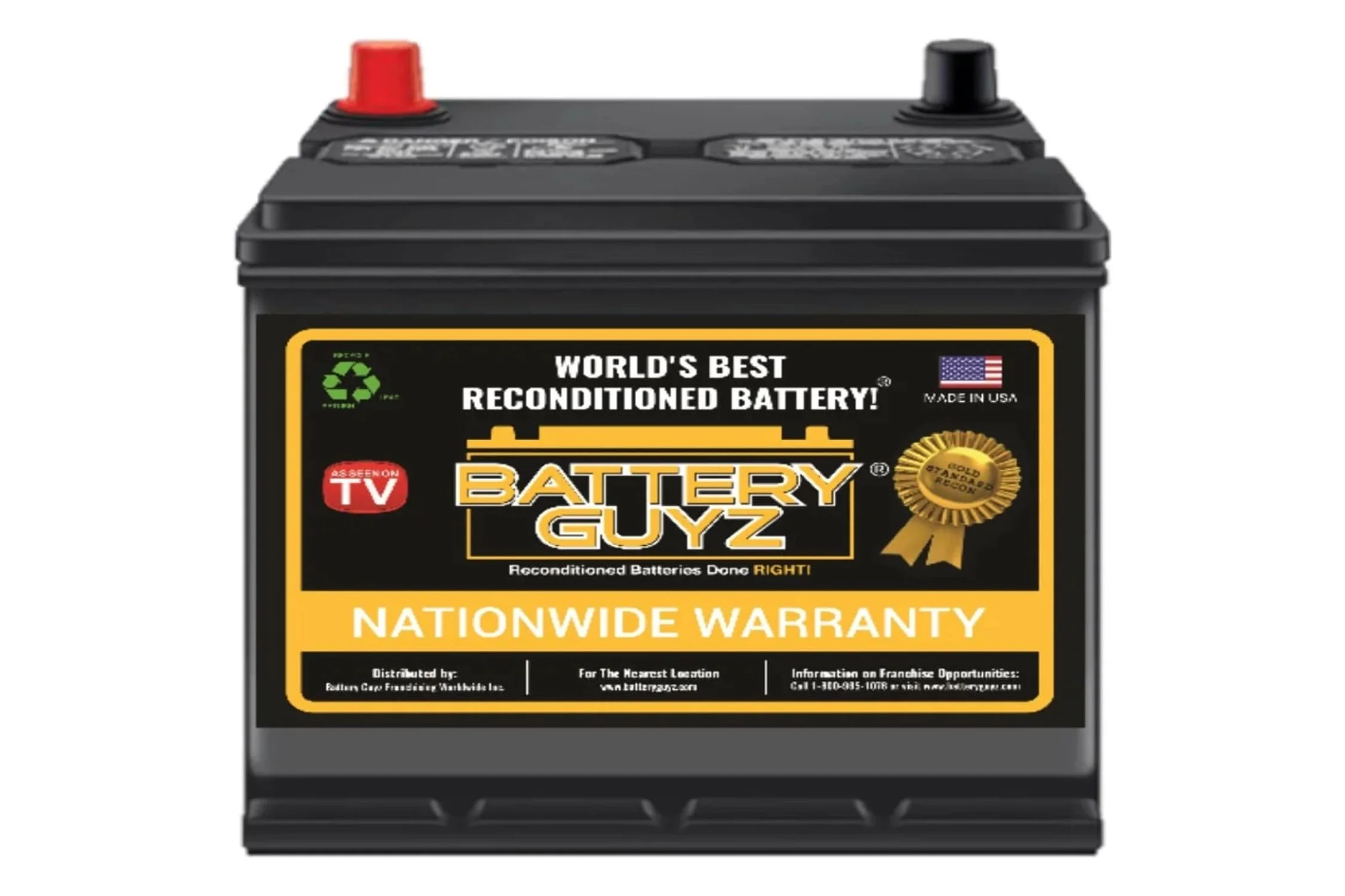 Battery Guyz Reconditioned Lead Acid Automotive Battery, Group Size 121R, 12 Volt, 600 CCA