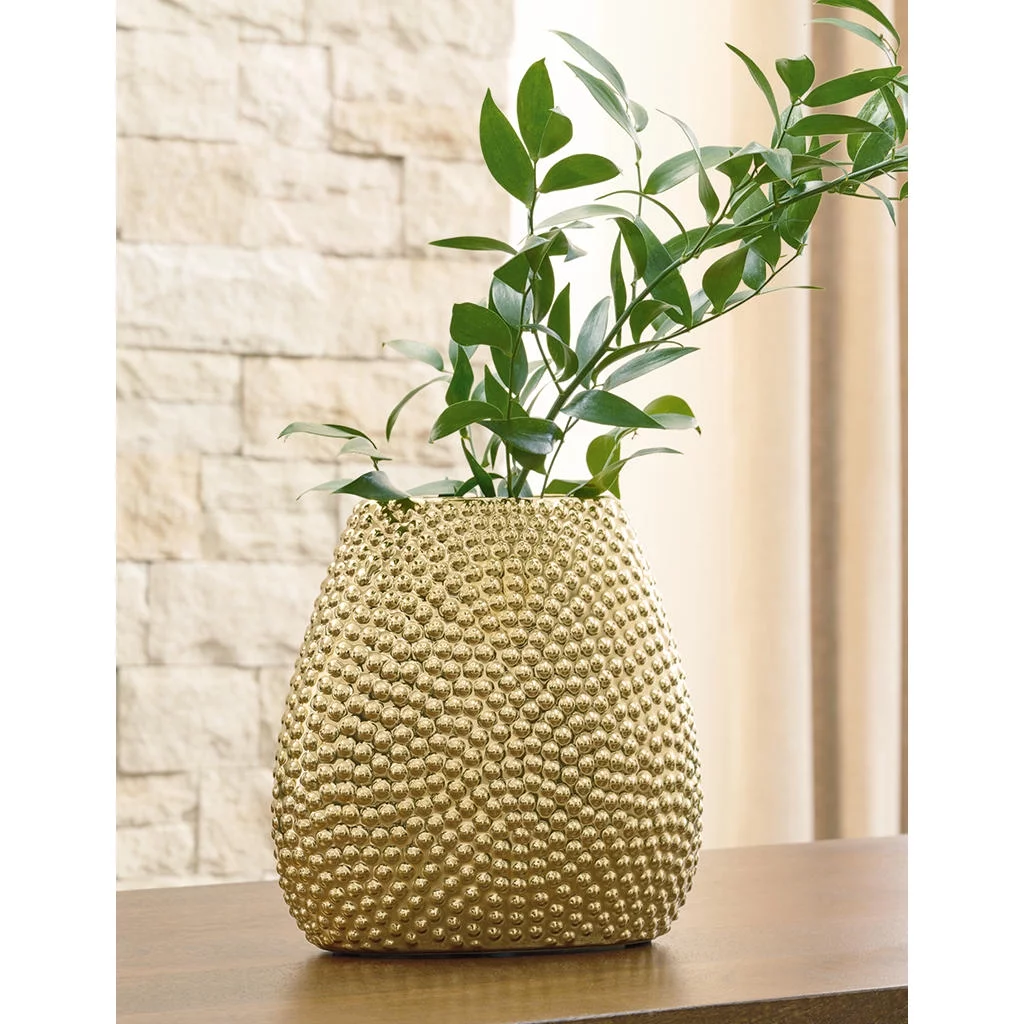 Signature Design by Ashley Contemporary Efim Vase  Gold Finish