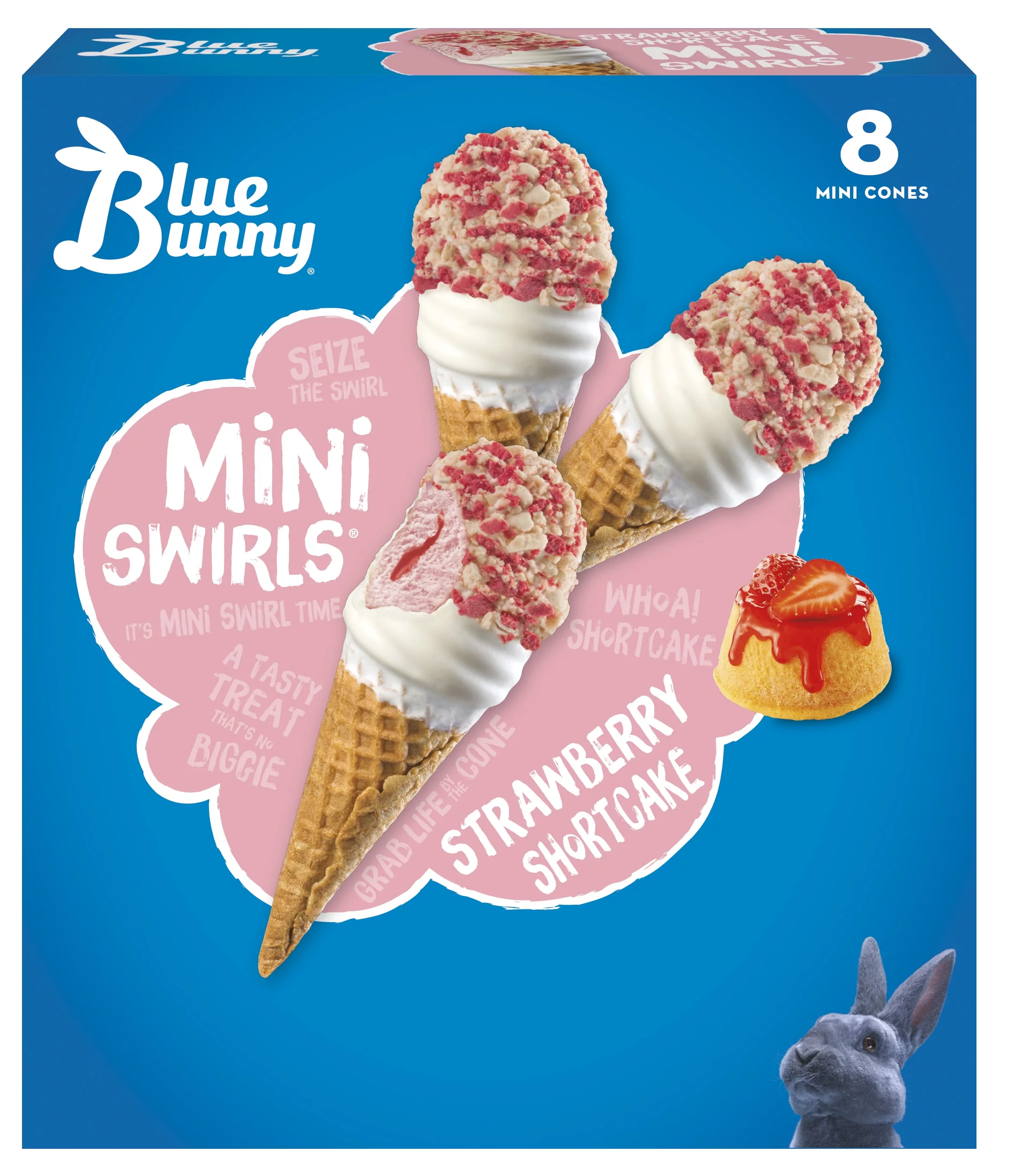 Blue Bunny Mini Swirls Strawberry Shortcake Frozen Dessert Cones, 18.4 fl oz 8 Pack