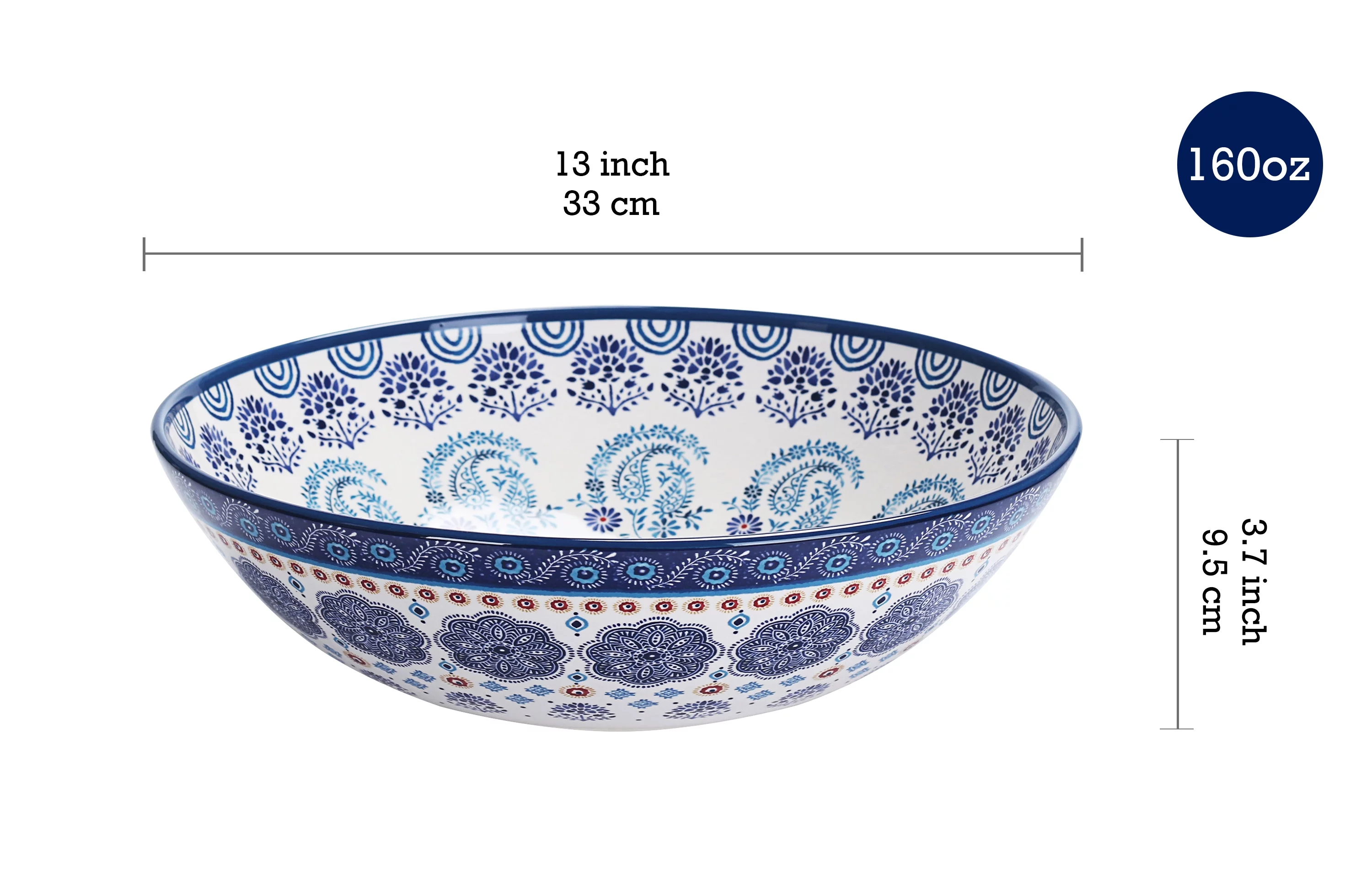 Bico Blue Talavera Ceramic 13 inch Serving Bowl, Microwave & Dishwasher Safe