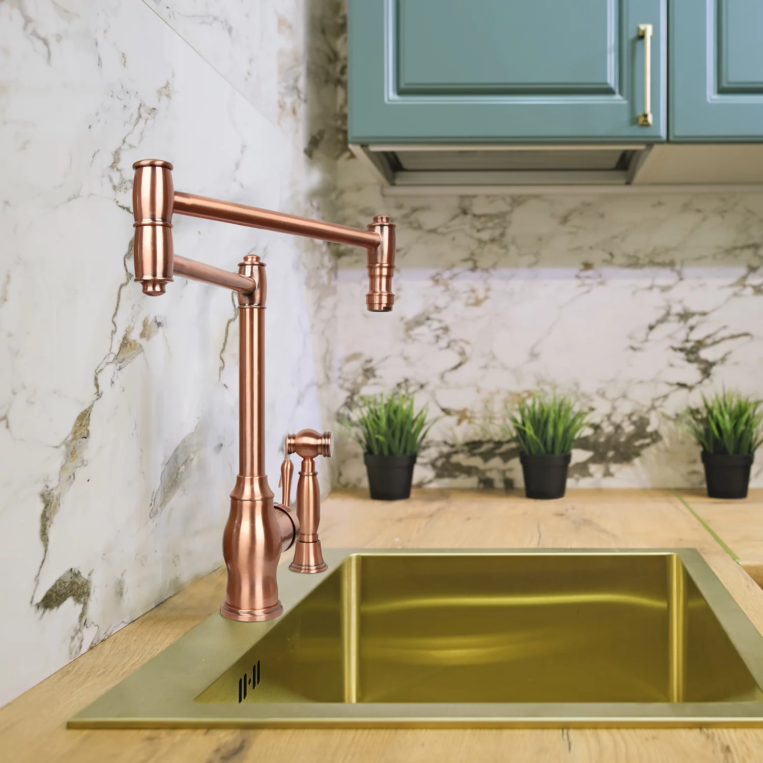 One-Handle Copper Pot Filler Kitchen Faucet with Side Sprayer