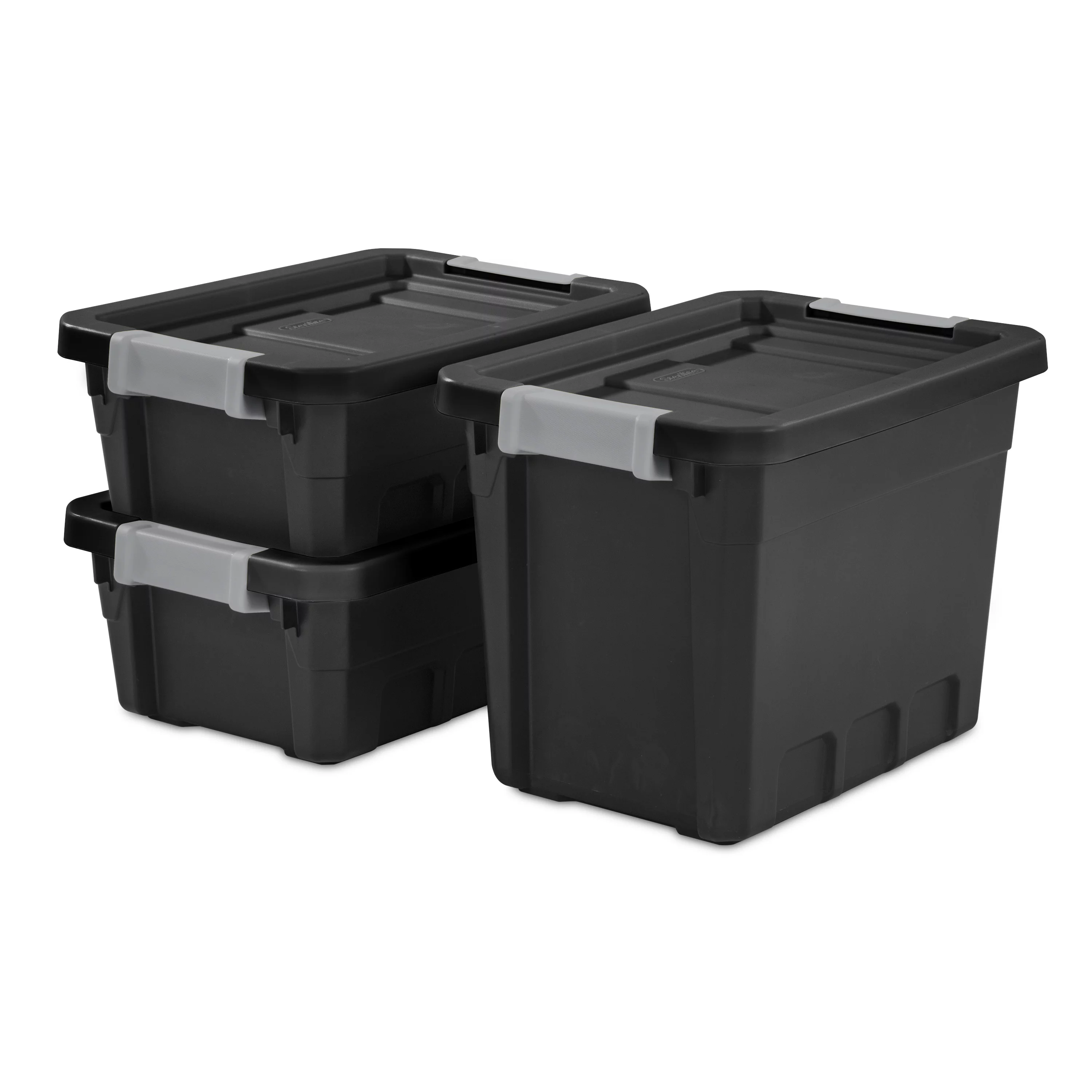 Sterilite 4 Gallon Stacker Tote Plastic, Black, Set of 6