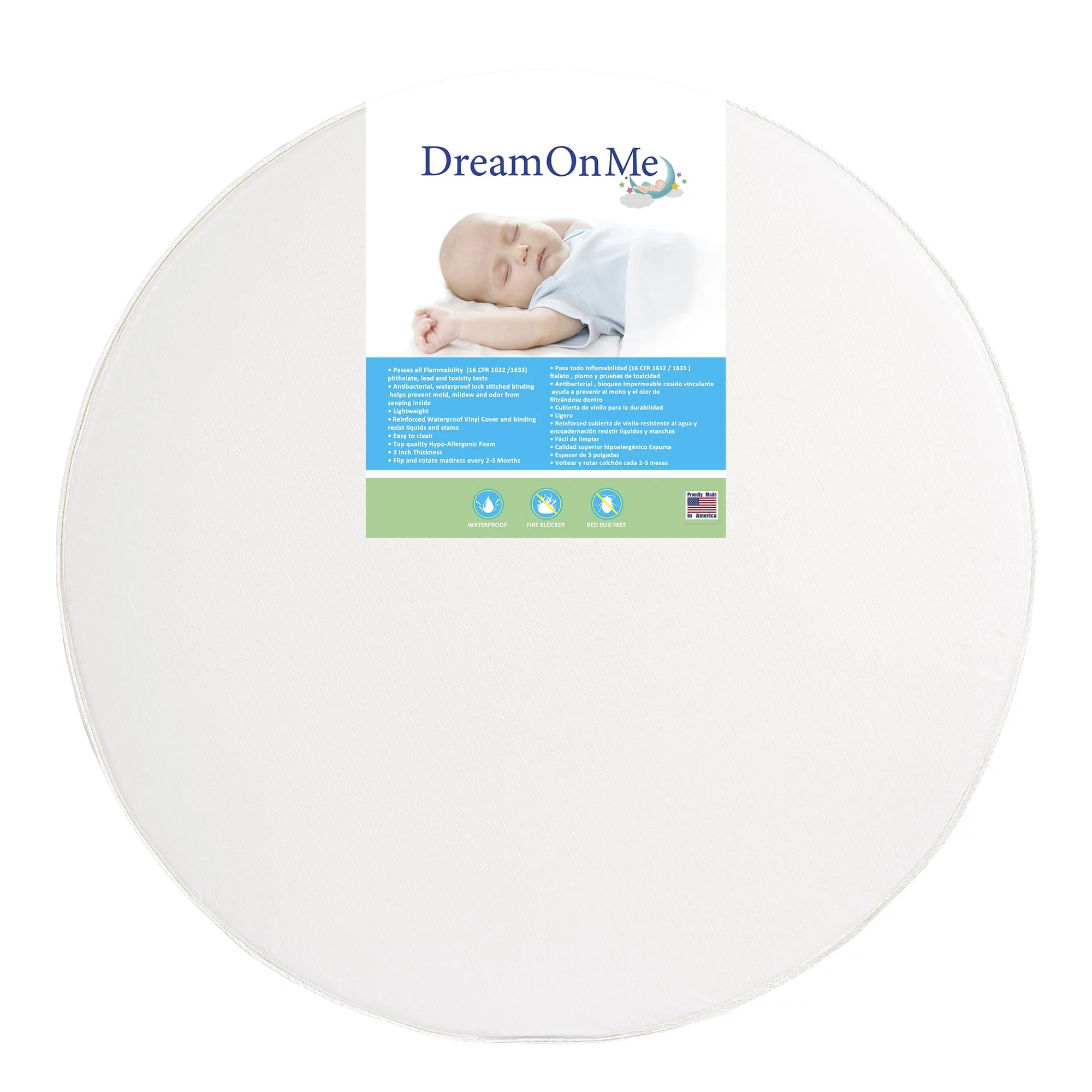 Dream on Me 4” Round Crib & Toddler Playmat Foam Mattress, Greenguard Gold