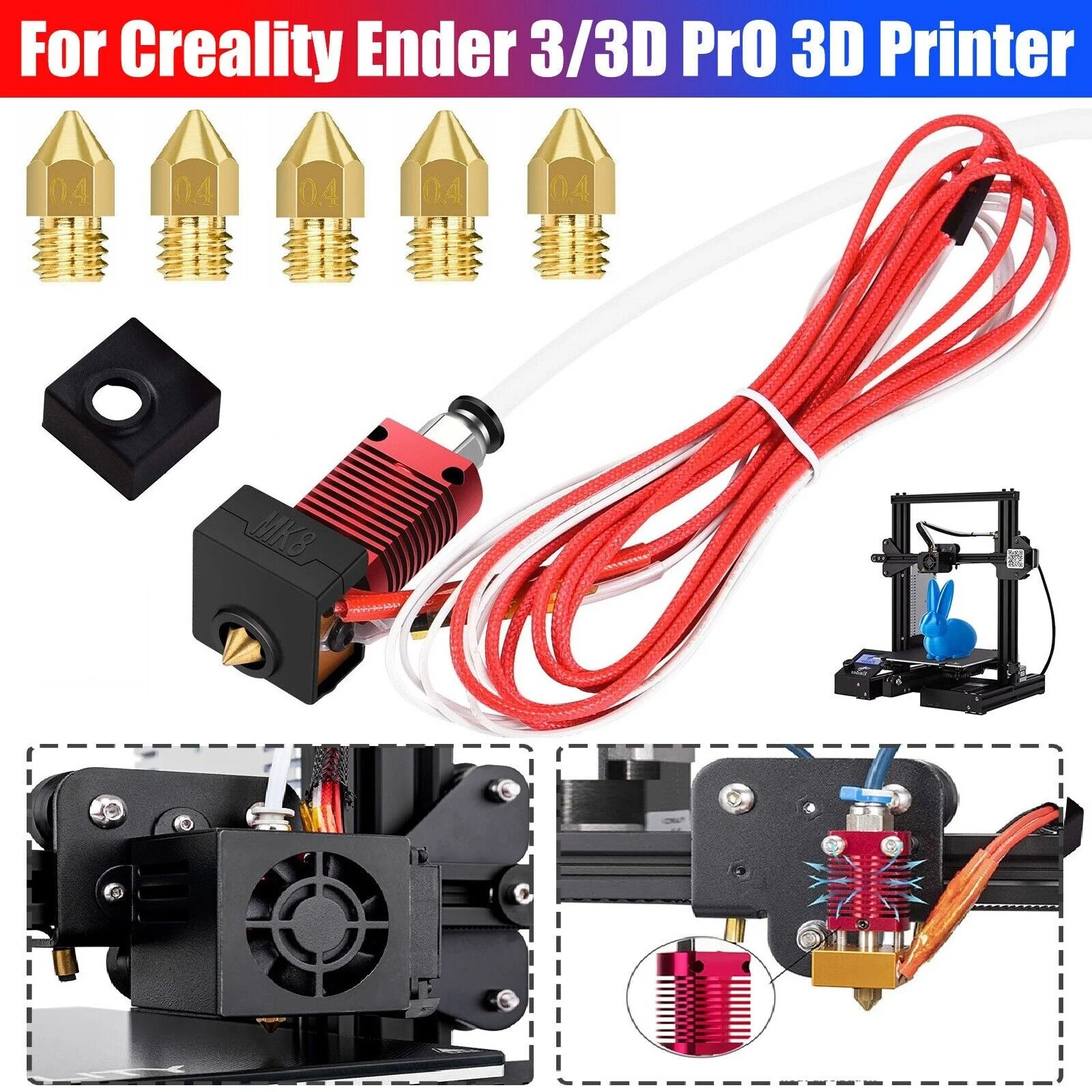 3D Printer Parts Extruder Heater Hot End Nozzle Kit for Creality Ender-3/3PRO/5