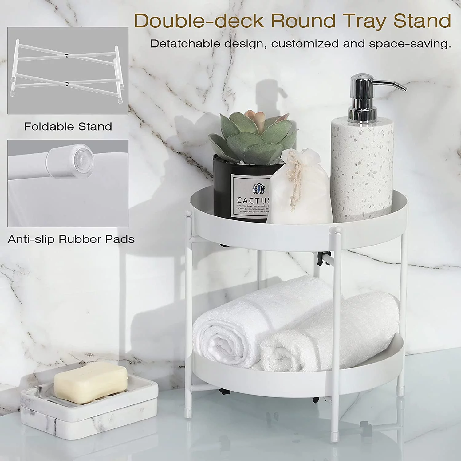 Luxspire 2-Tier Bathroom Countertop Organizer, Bathroom Vanity Trays 2-Tier, Detachable Countertop Organizer Shelves Serving Tray, Dresser Makeup Storage Sink Kitchen Spice Rack Perfume Tray, White