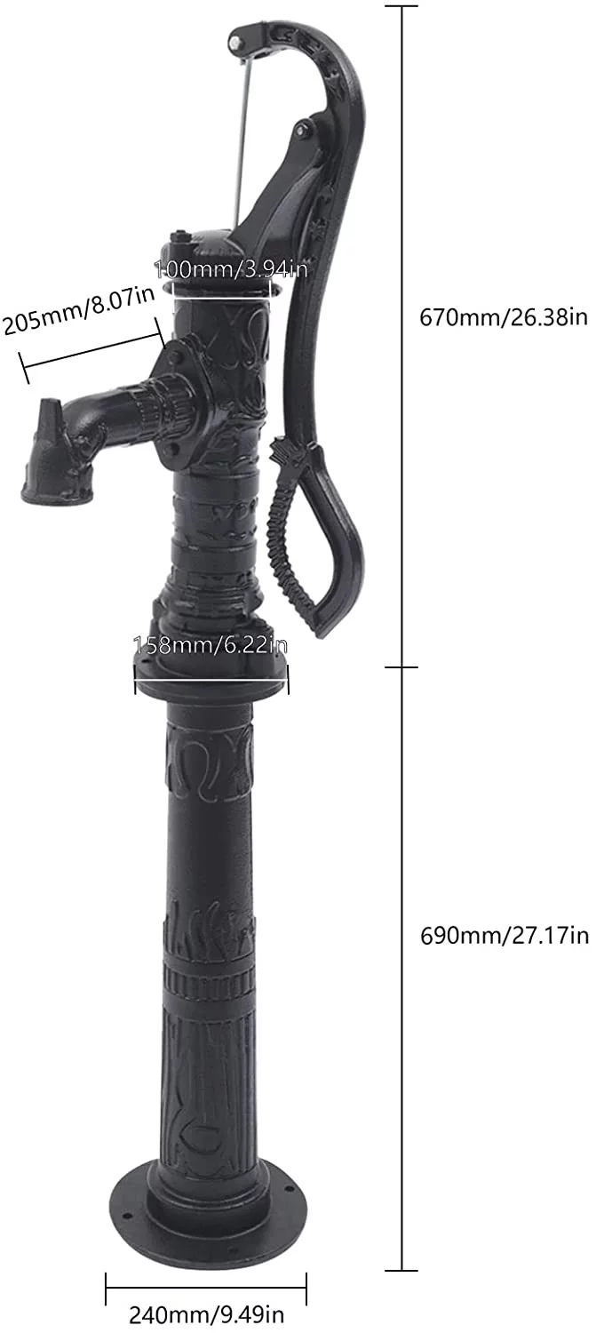 Hand Pump Cast Iron Well Water Pitcher Press Suction Garden 19.69ft w/ Stand Tall Shallow Well Pitcher Hand Water Pump w/ Stand Cast Iron 19.69ft Suction Garden Hand Water Pump Cast Iron Black