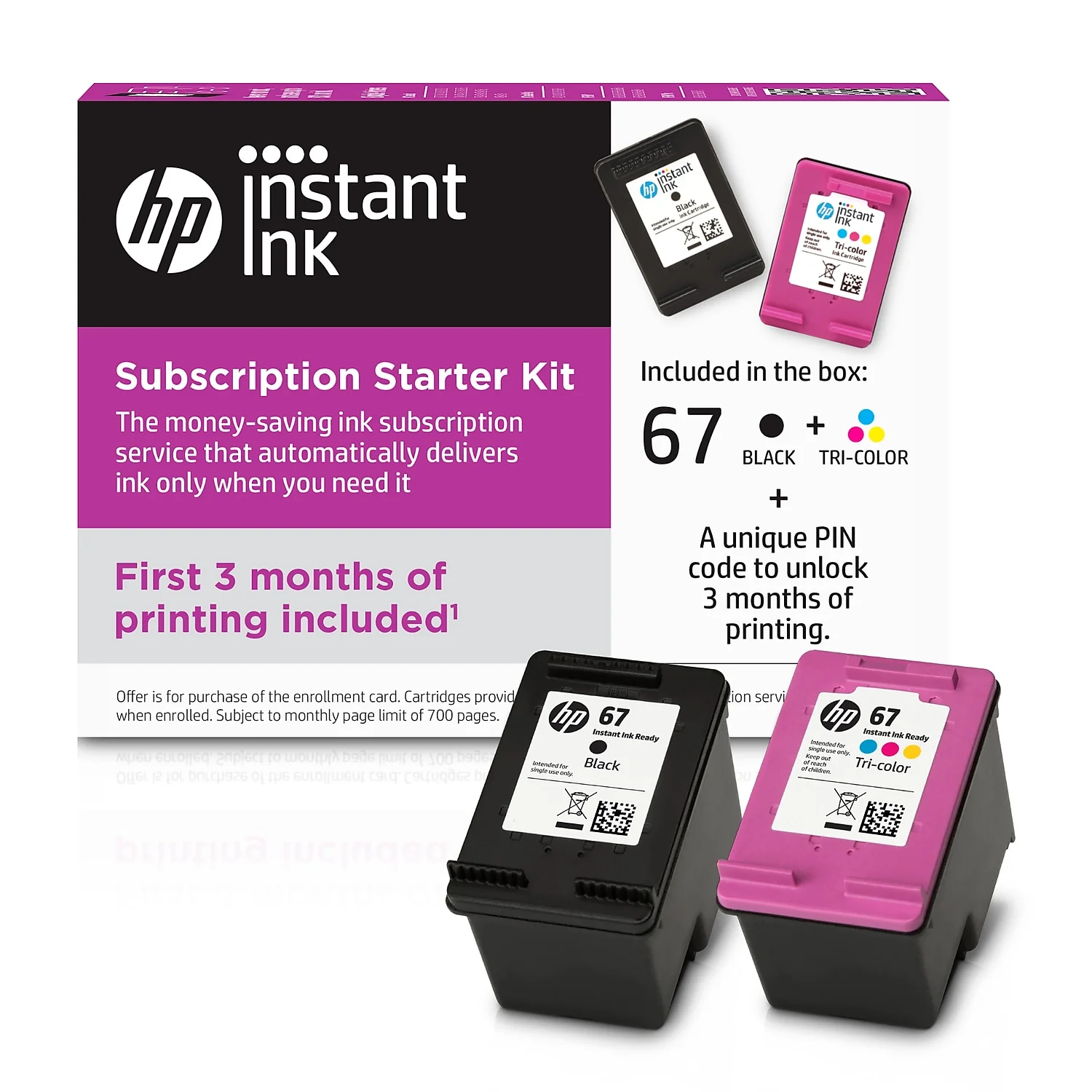 HP 67 Black & Tri-color Instant Ink Cartridges with 3 Month Subscription: Ink Auto-delivery Only