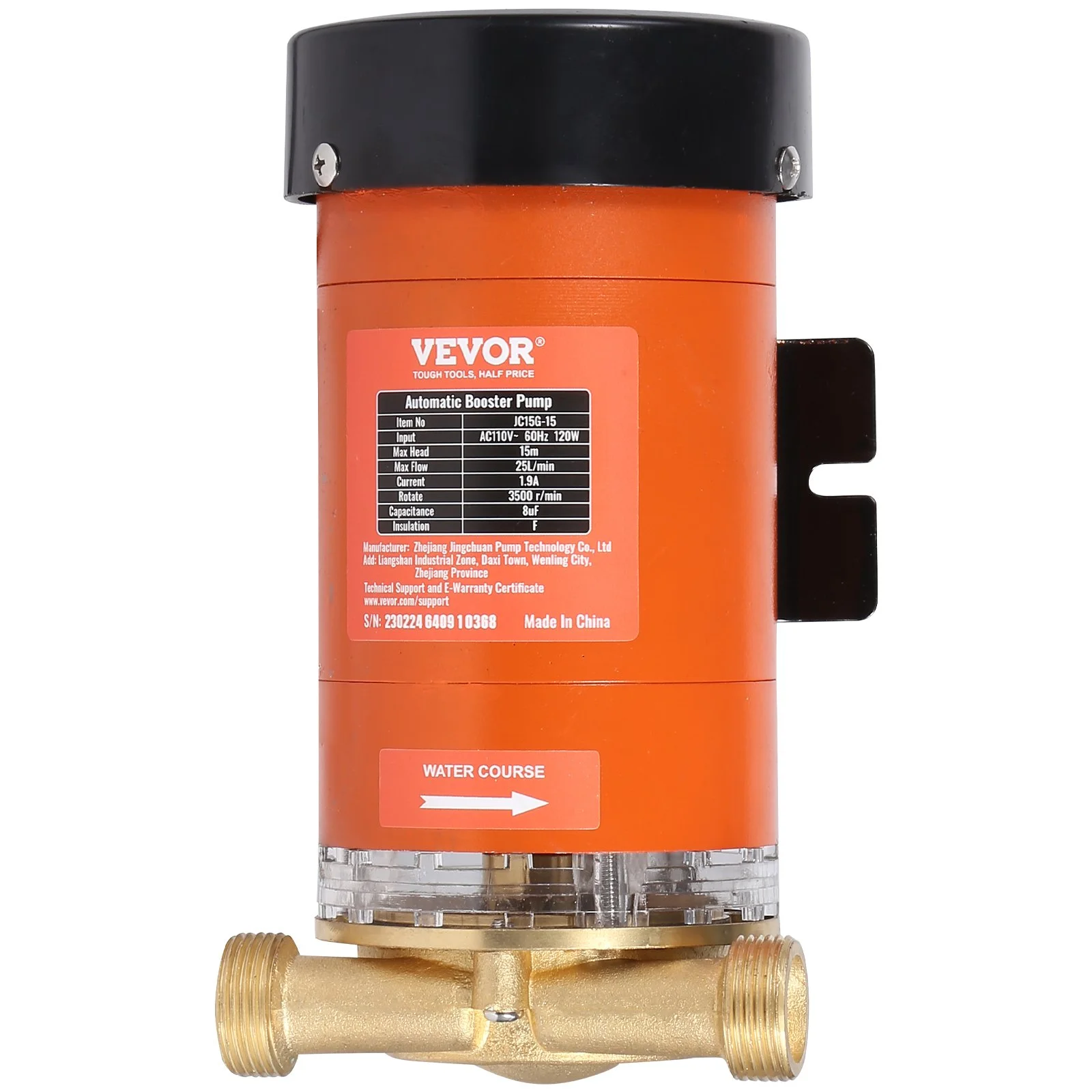 VEVOR 120W Water Pressure Booster Pump, 110V AC - 396 GPH, 21.75 PSI with Max Flow 25 L/min, Automatic Household Pump for Whole House and Shower, Includes Water Flow Switch