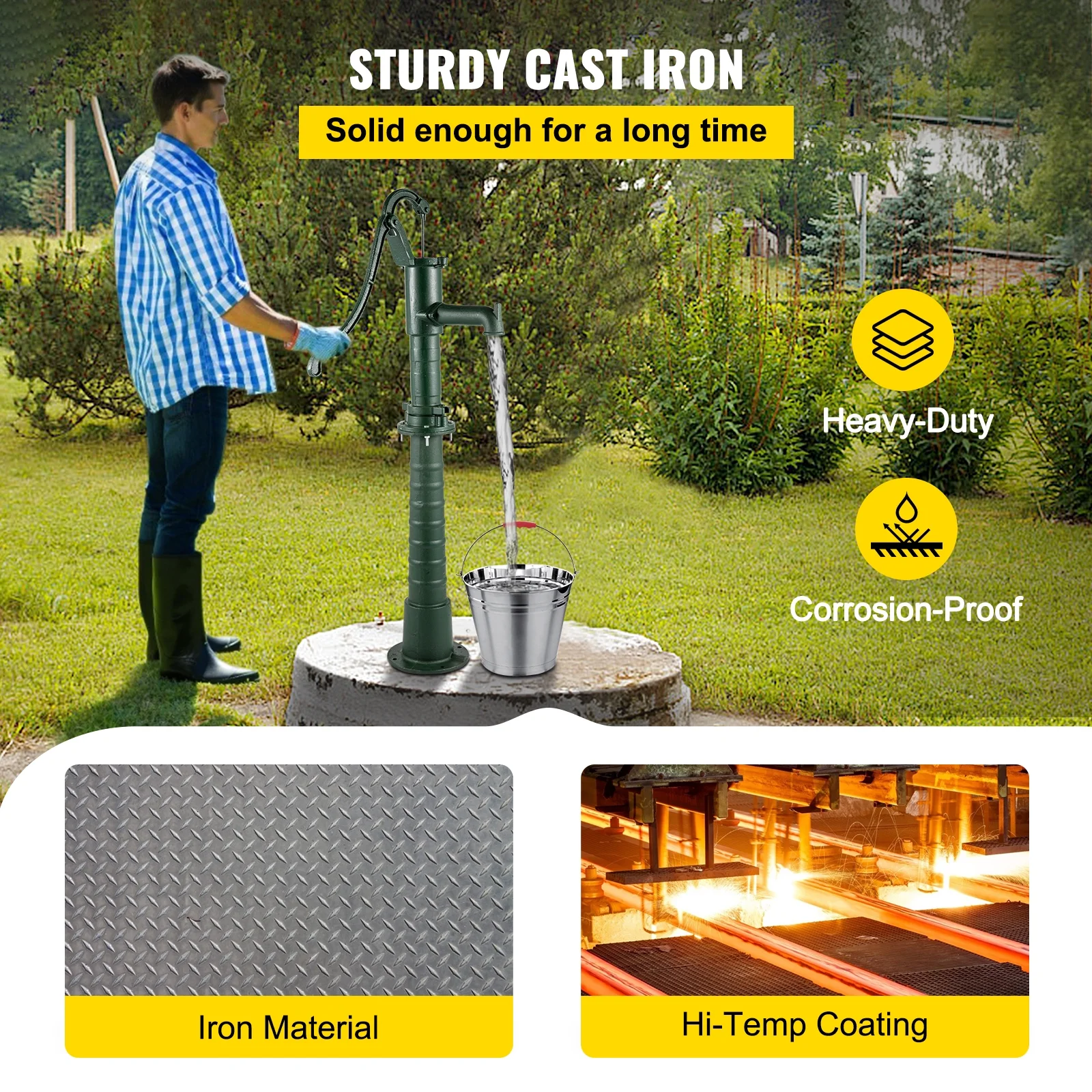 VEVOR Hand Water Pump w/Stand, 15.7 x 9.4 x 51.6 inch Pitcher Pump& 26 inch Pump Stand w/Pre-set 1/2