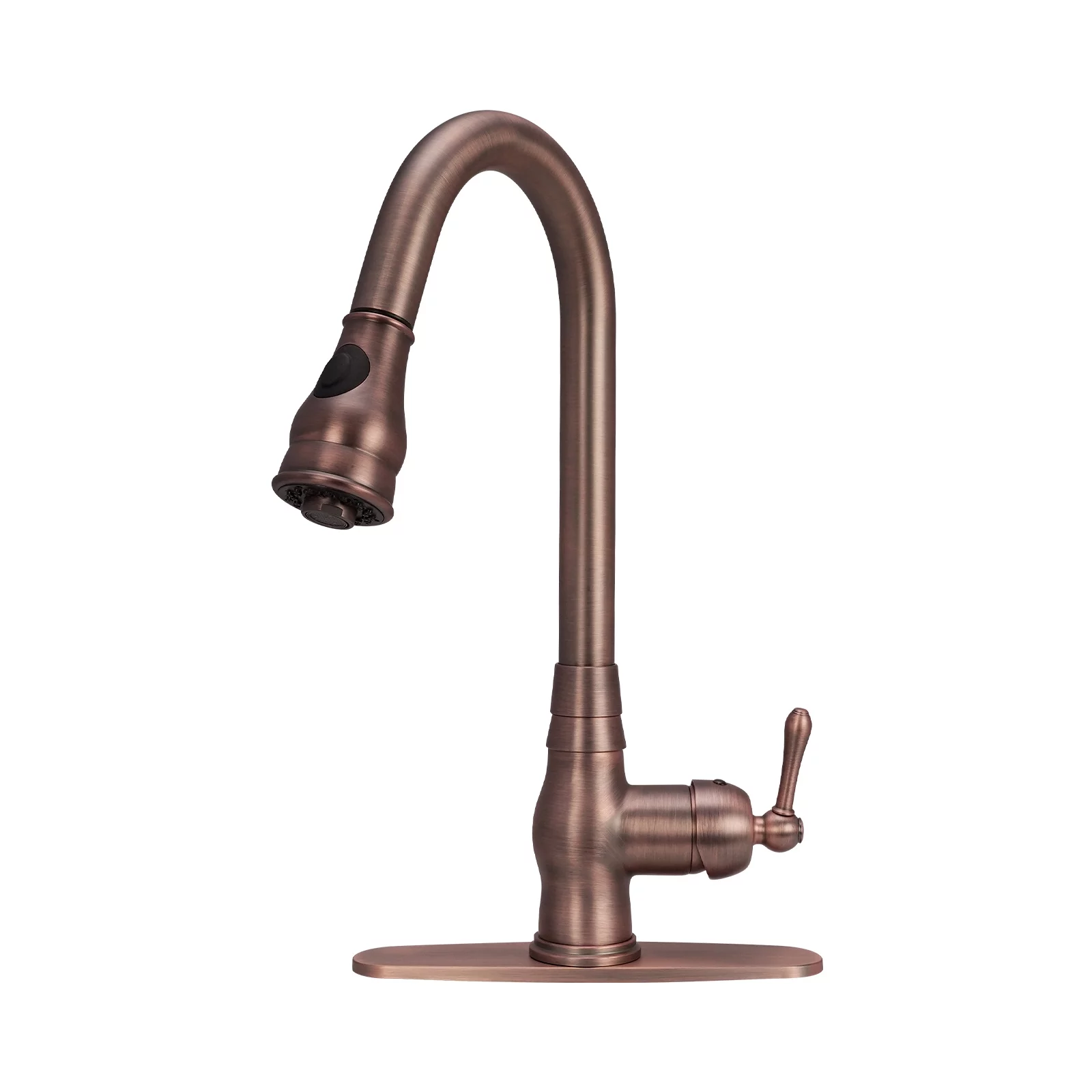 Akicon Copper Pull Out Kitchen Faucet with Deck Plate, Solid Brass Kitchen Sink Faucets with Pull Down Sprayer - Antique Bronze