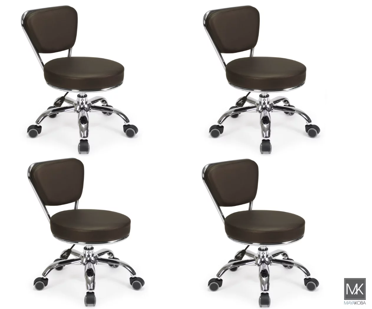 Set of 4 Dayton Pedicure Stool (Coffee) Pneumatic, Adjustable Height, Perfect for Nail Salon, Pedicure spa