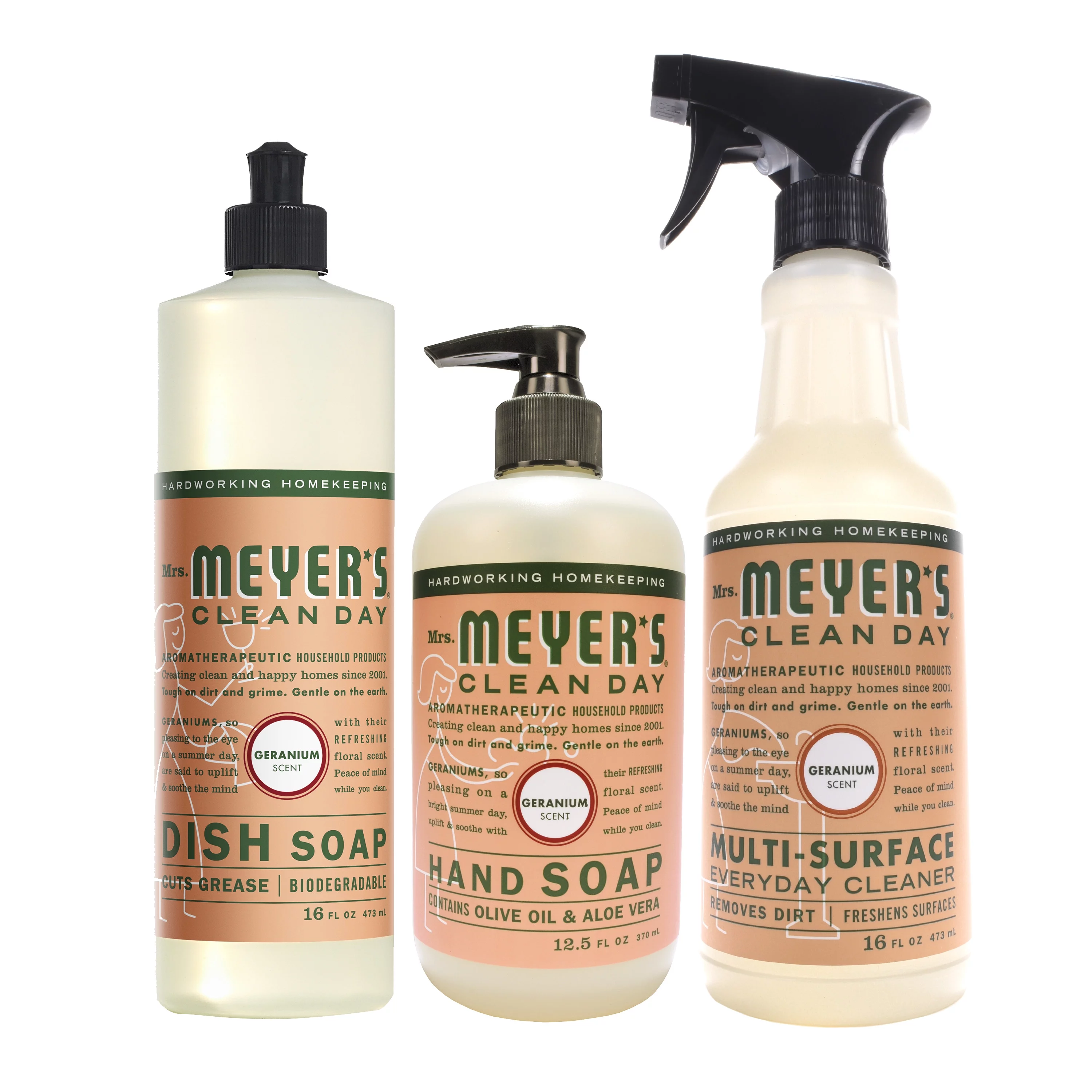 Mrs. Meyer’s Clean Day Kitchen Basics Set, Geranium Cleaning Supplies, 3 Count Pack