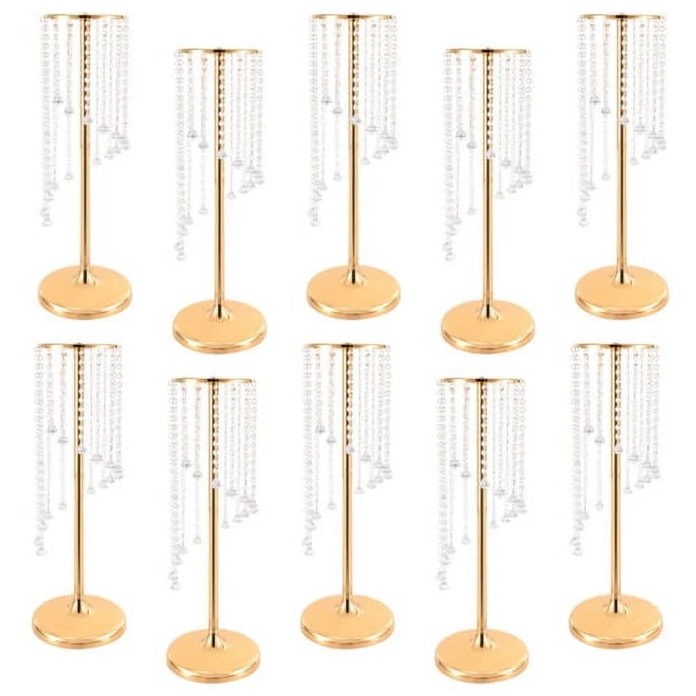 27.5 inch Tall Crystal Flower Vase For Wedding Centerpieces Gold Vases 10Pcs