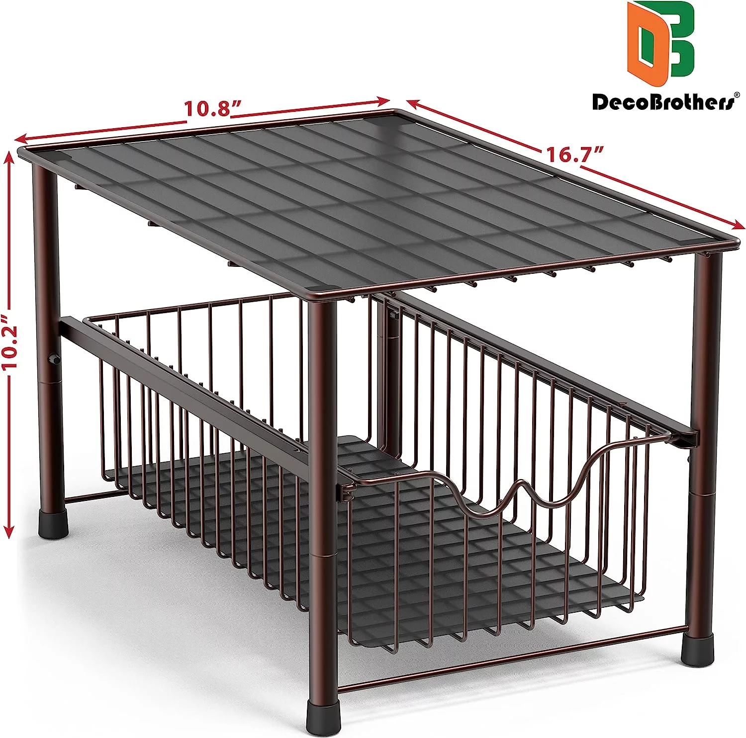 DecoBros Stackable Under Sink Cabinet Sliding Basket Organizer Drawer,Bronze