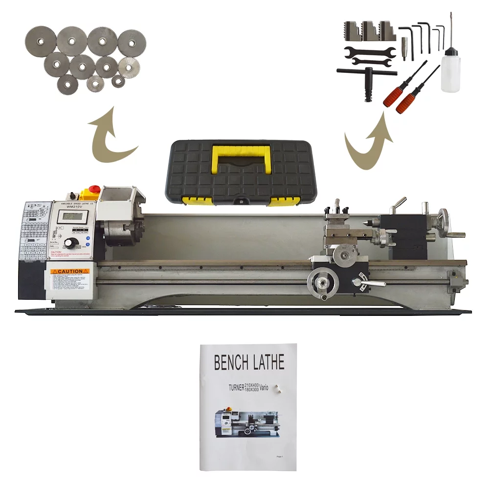 Mini Metal Bench Lathe Variable Speed Precision Inch Instrument Machine Threaded Version WM210V 900W 8