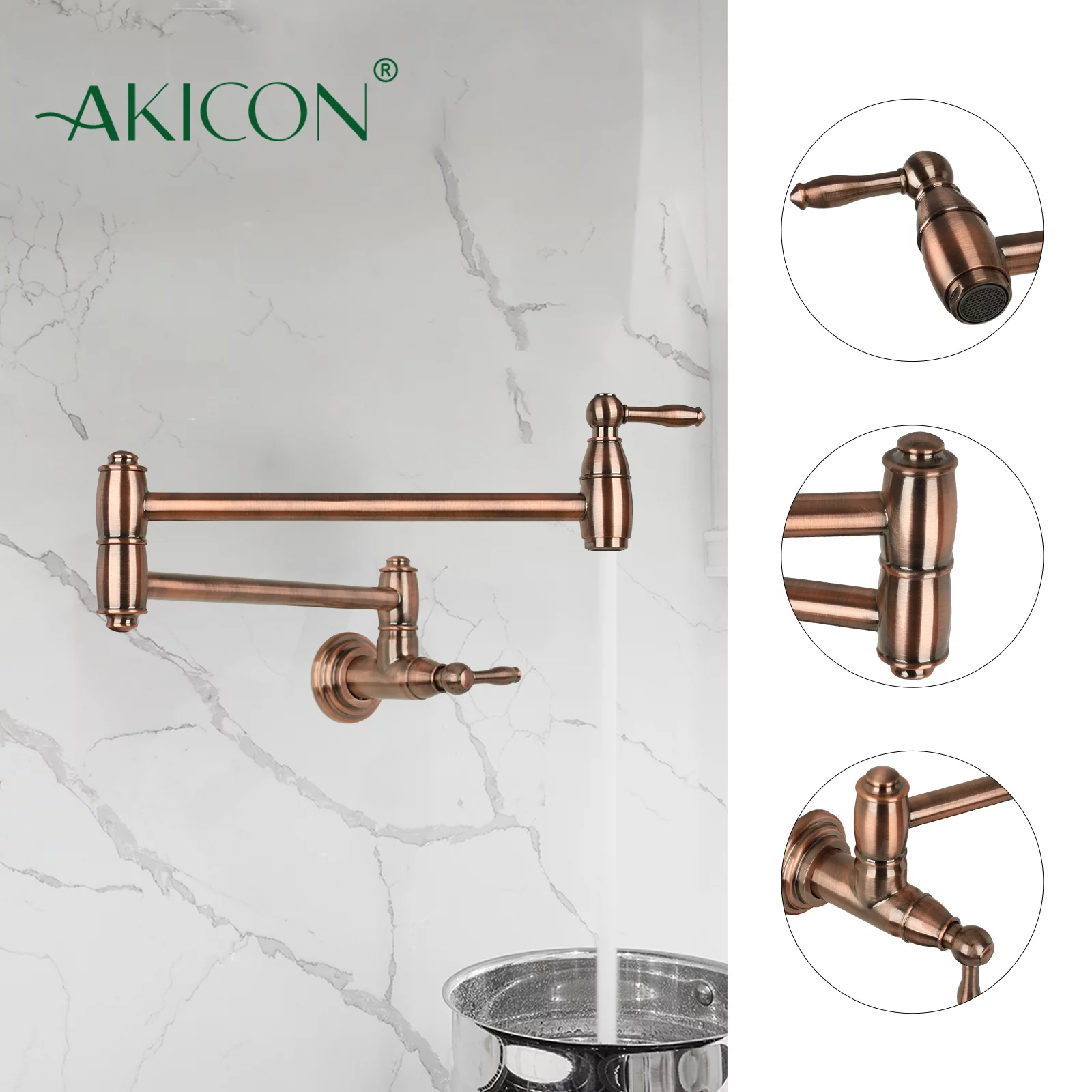 Akicon Pot Filler Kitchen Faucet Wall-Mounted - Antique Copper
