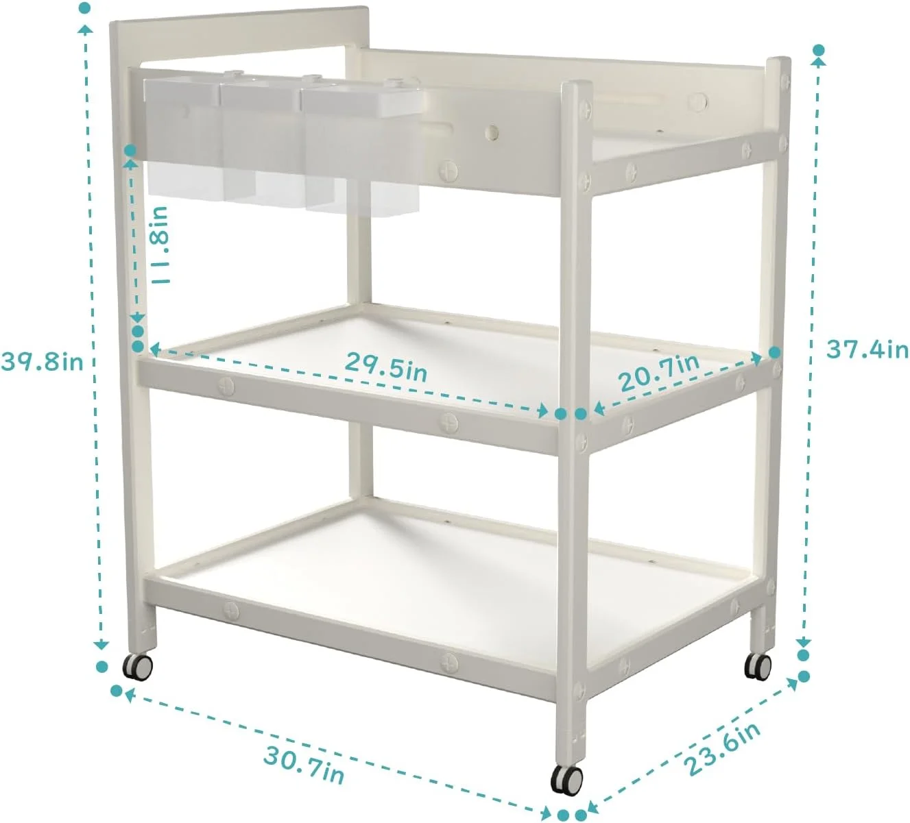 Baby Changing Table with Waterproof pad, Diaper Changing Station with Wheels, Portable Mobile Nursery Organizer for Newborn and Infant, Features Large Storage and Shelf, Beige