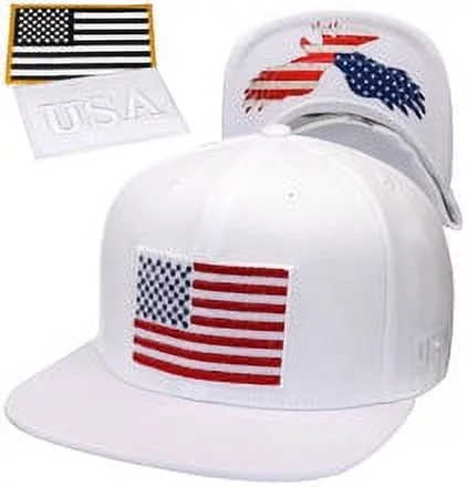 Antourage American Flag Flat Visor Constructed Snapback Hat + 2 Patriotic Patches