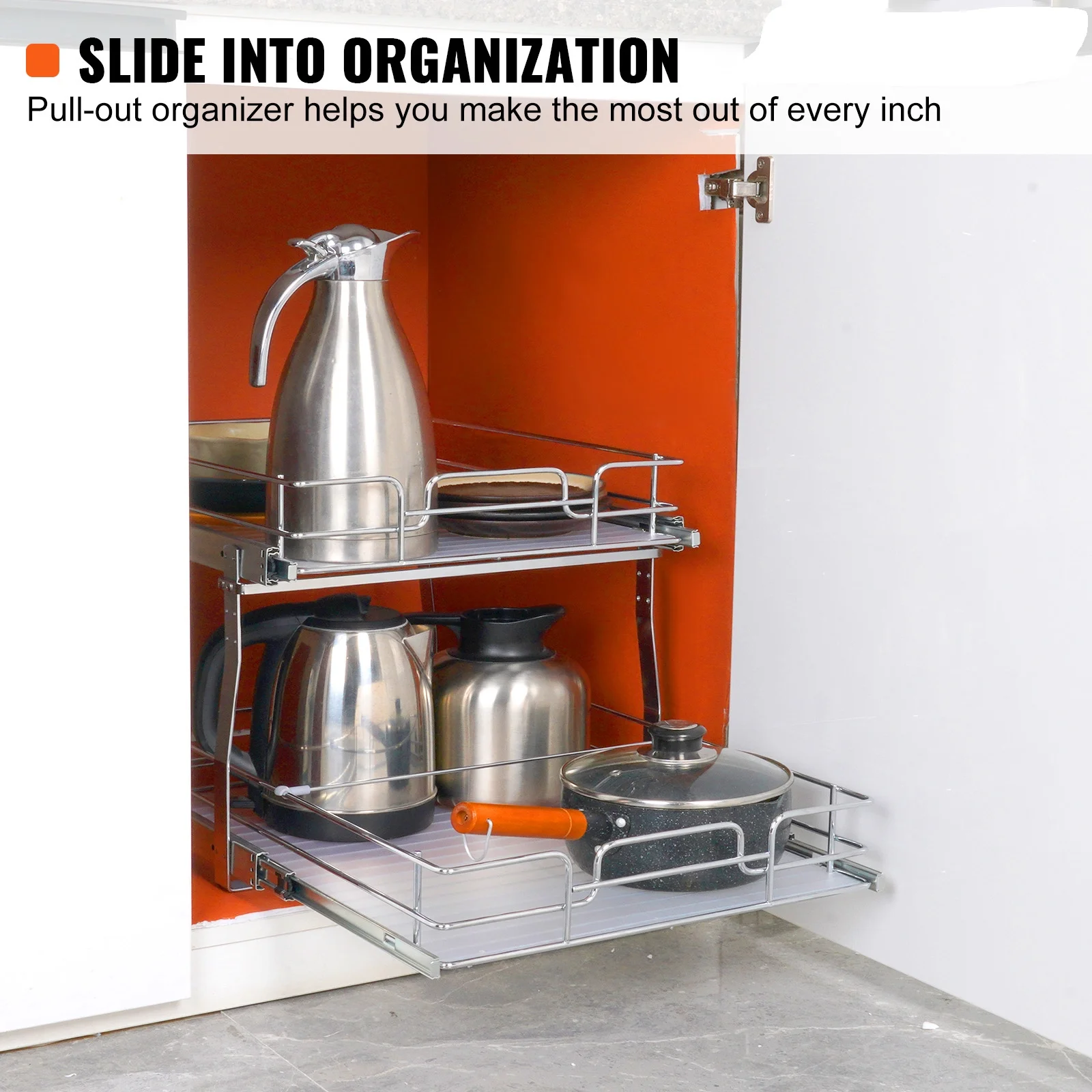 BENTISM 2 Tier Wire Pull Out Cabinet Under Sink Organizer  Drawer Cabinet Storage Metal Shelf Organizer 18''x20'' Drawer Basket