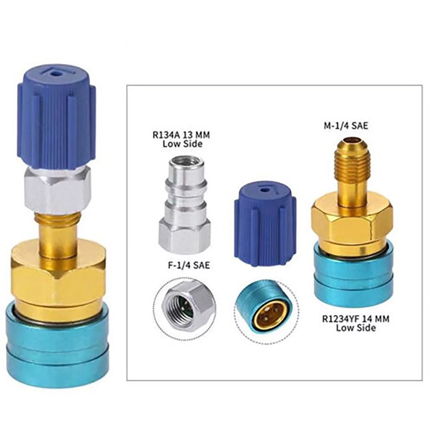 2pcs Conditioning Fitting Set R1234YF to R134A Adapter R1234YF Low Side Quick Coupler Conversion Kit Refrigerant Can Adapter Valve AC Charging Hose Adapter Connector for Car Air-Conditioning