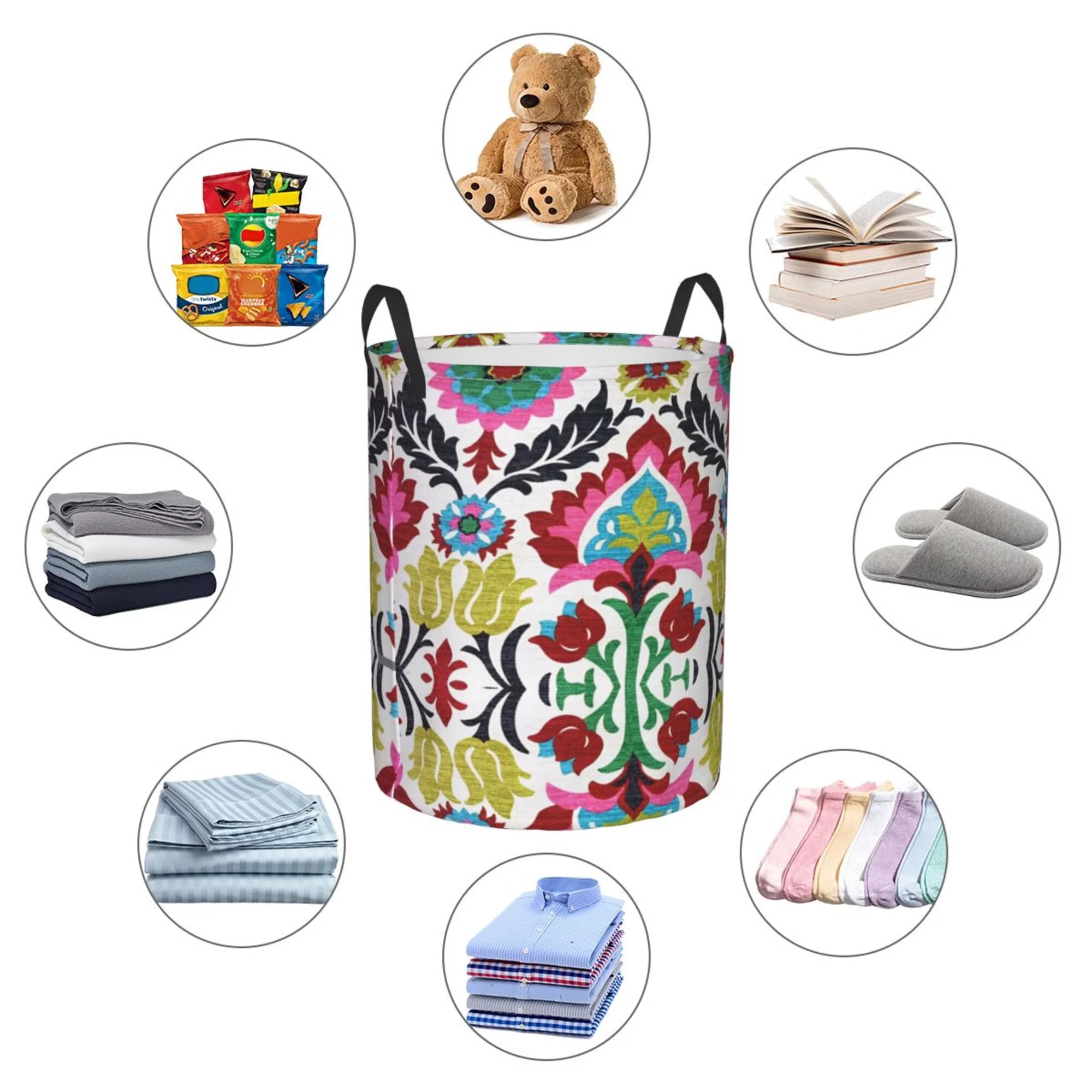 Flowers Laundry Basket Organizer Collapsible -Dirty Clothes Hamper for Bathroom Kids Girls Boys Laundry Hamper Pink