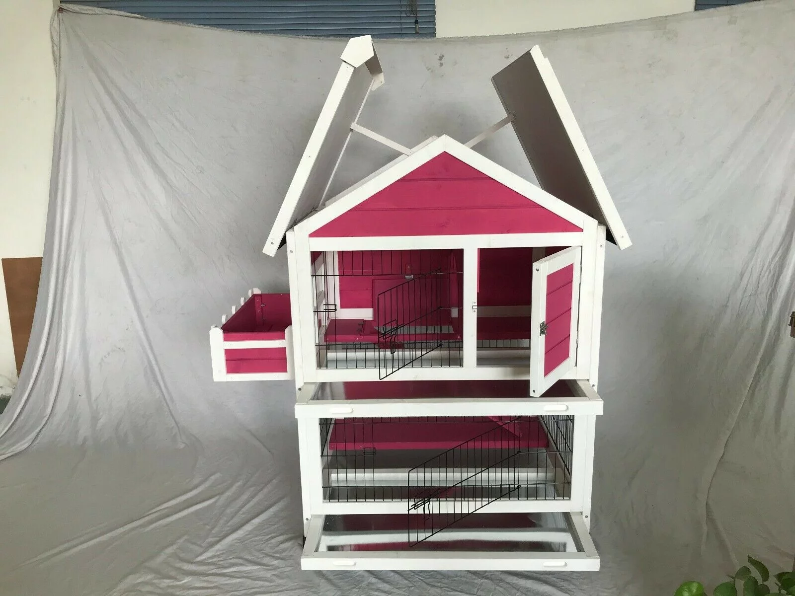 Seny Garden Window Wooden Rabbit Hutch Bunny Cage Guinea Pig House -Pink
