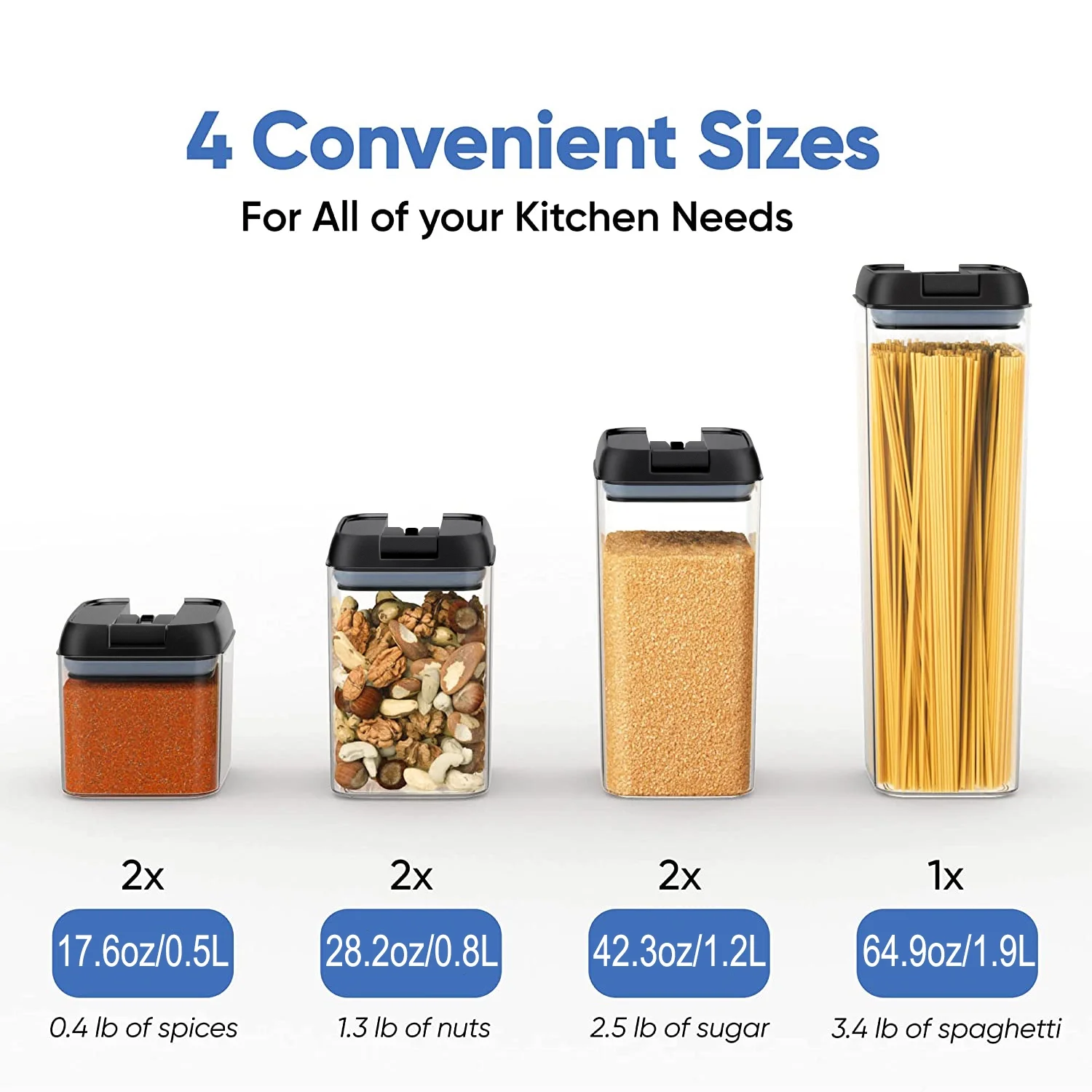 7 Pieces Food Storage Containers with Airtight Lids, Vesteel BPA Free Plastic Food Canisters Set for Kitchen Pantry Organization