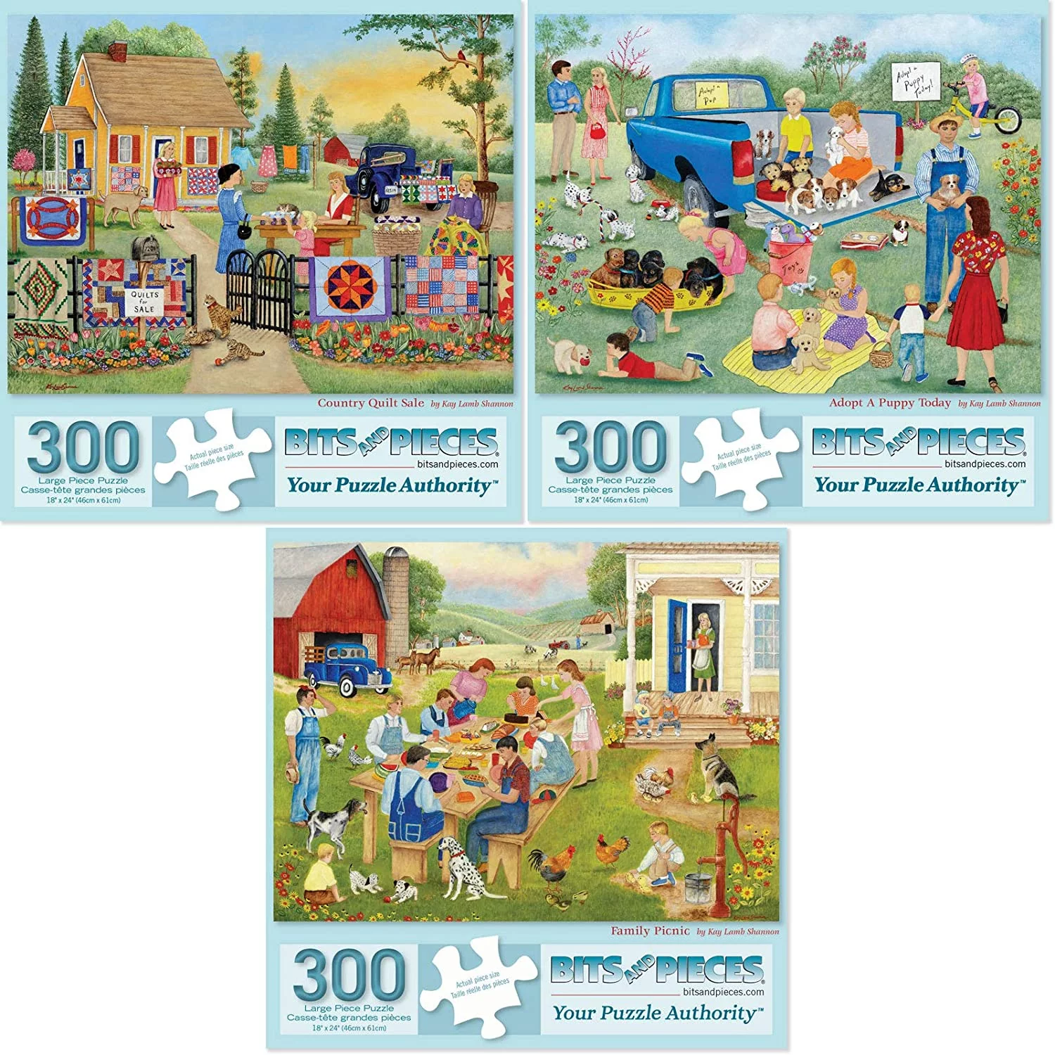 Bits and Pieces - Value Set of Three (3) 300 Piece Jigsaw Puzzles for Adults - Each Puzzle Measures 18