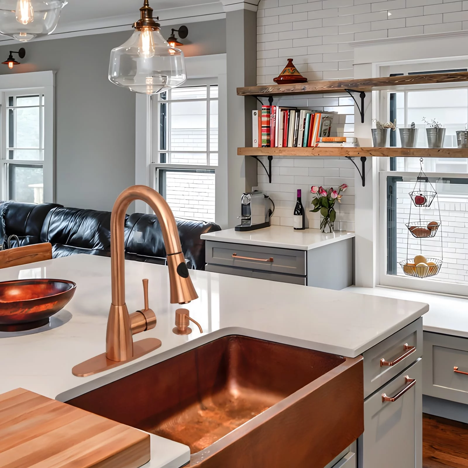 Akicon Kitchen Faucet with Single Level Handle and Pull Down Sprayer Antique Copper Copper Finish